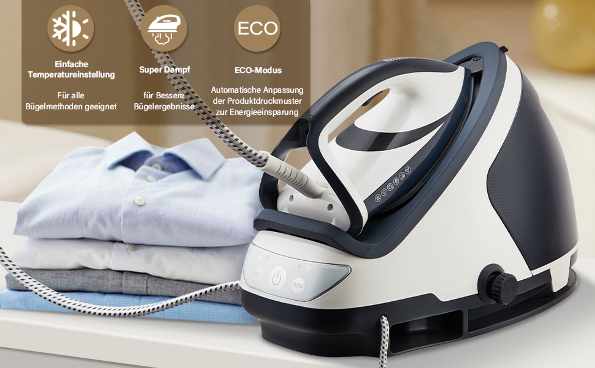 STANEW Dampfbügeleisen mit 8 Bar Druckleistung, 120g±15g/min Dampfleistung, 1,9L Wassertank, 3000W – Professionelles Bügeln für perfekte Ergebnisse