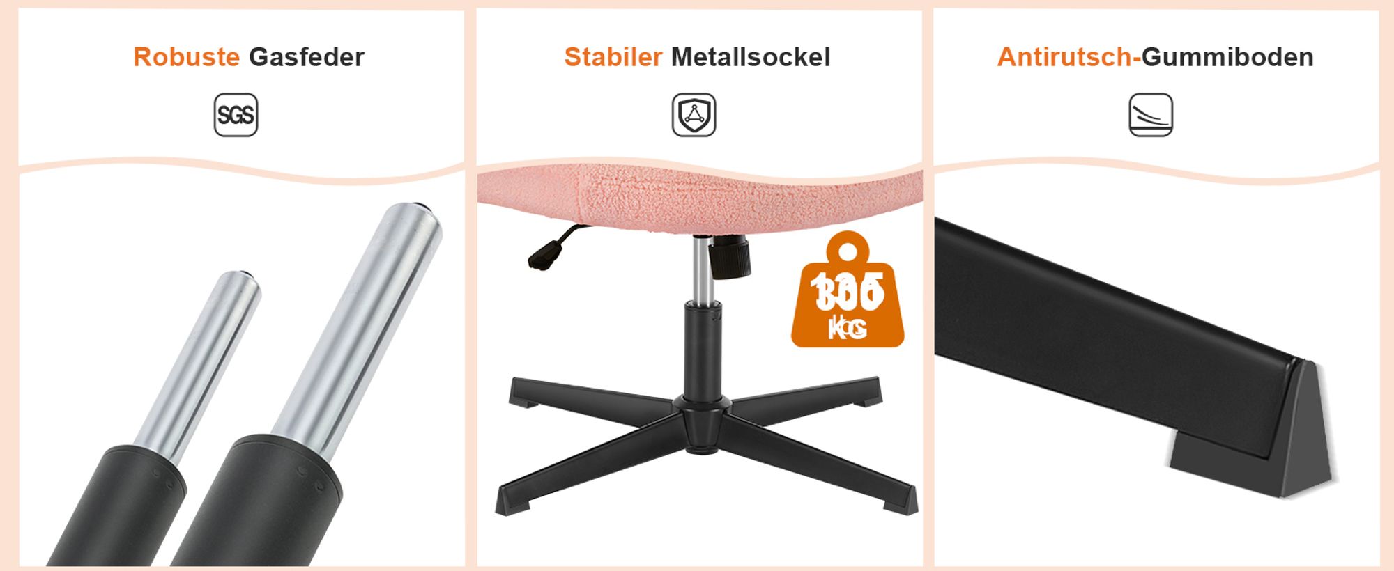 Sweetcrispy Bürostuhl Ohne Armlehne, Teddysamt und Bequemes Netzgewebe Schneidersitz Stuhl, mit Verbreitertem Sitzkissen Criss Cross Chair(Rose)