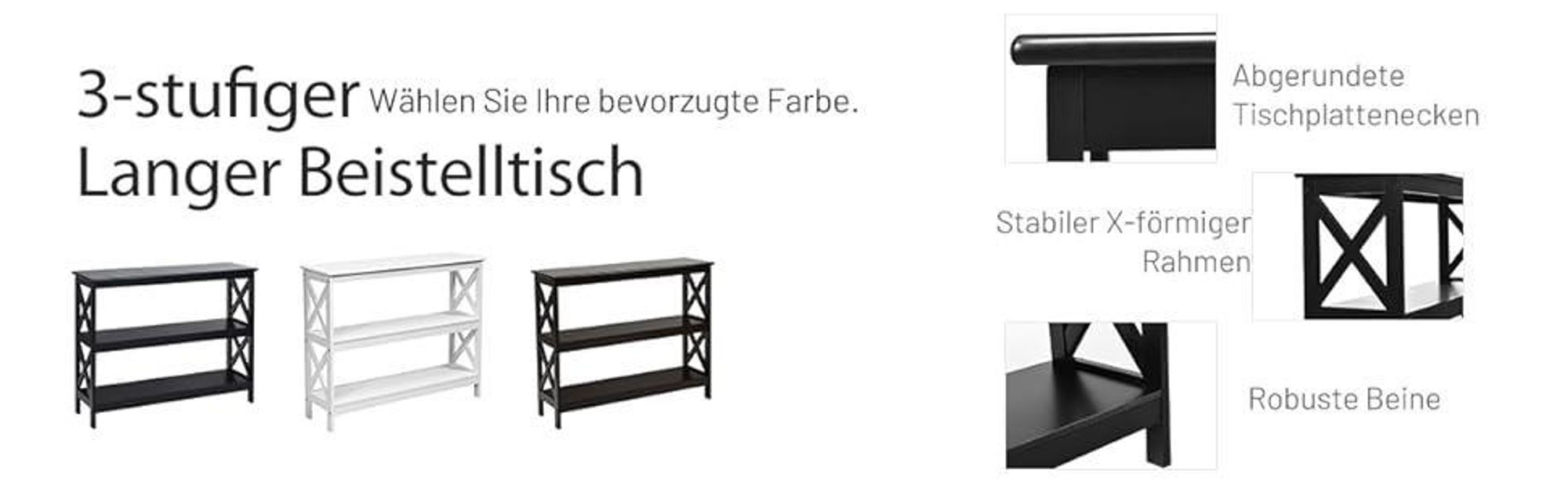 COSTWAY Konsolentisch 3 Ebenen, Sideboard Beistelltisch Industrie Design mit Ablage, Sofatisch Flurtisch 100 x 33 x 80 cm Schwarz