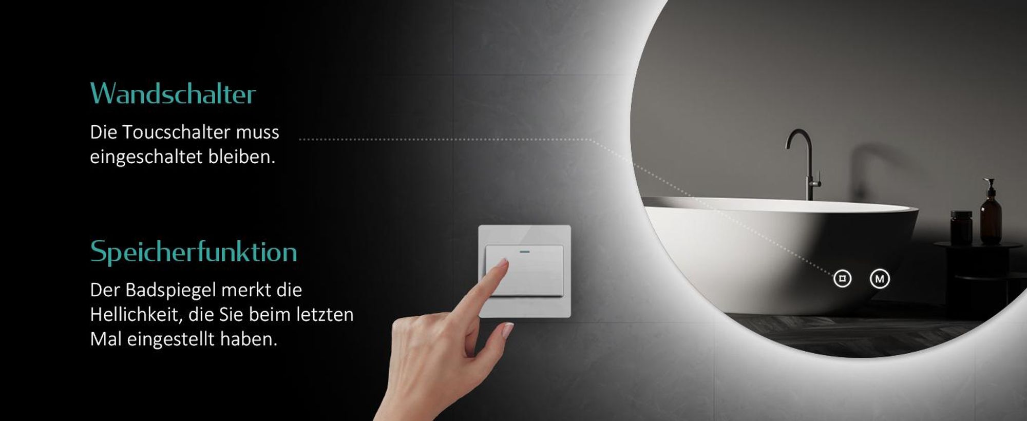 EMKE LED Badezimmerspiegel Badspiegel mit Beleuchtung Rund 60cm 3 Lichtfarben Dimmbar Lichtspiegel mit Touchschalter Energiesparend LED Spiegel