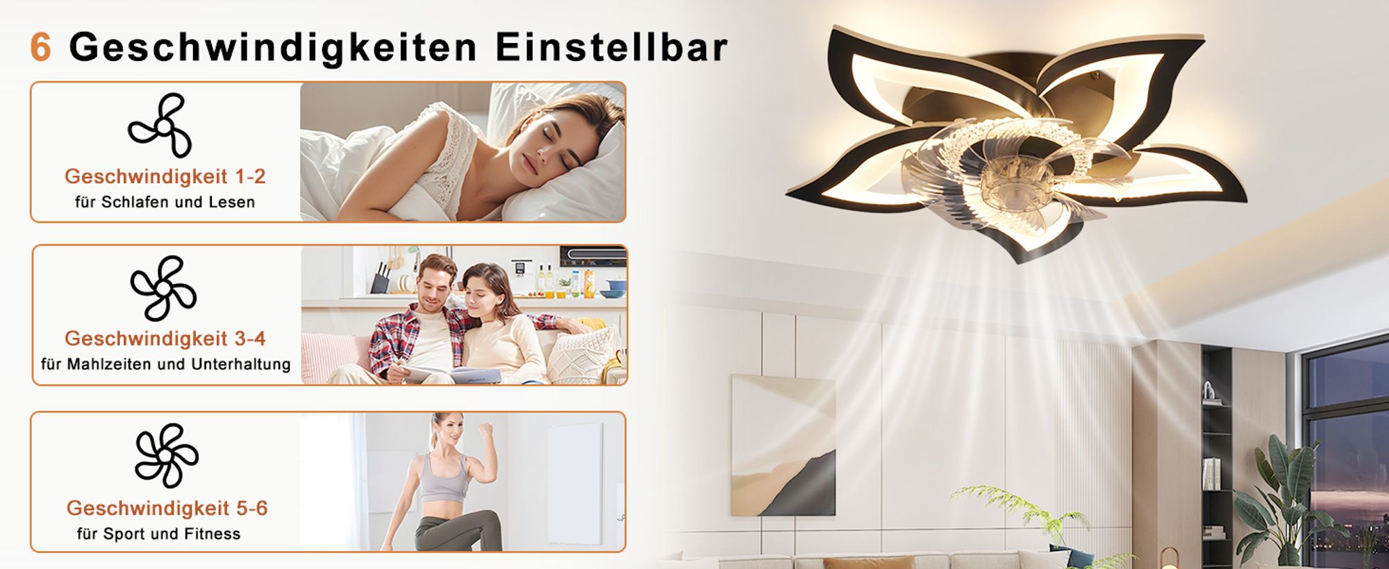 ZMH LED Deckenventilator Mit Beleuchtung 48W Schwarz Deckenleuchte mit Ventilator Leise Fernbedienung Dimmbar 3 Farbtemperatur 6-Gang Timer Schlafzimmer Deckenlampe für Wohnzimmer Esszimmer