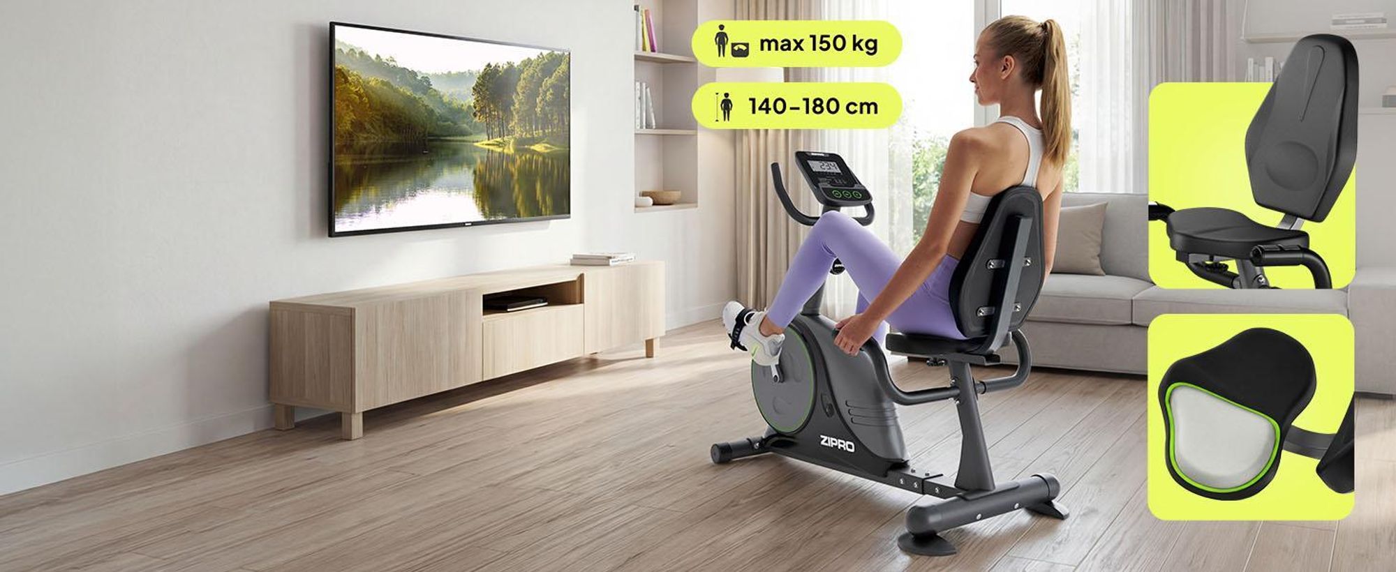 Zipro Easy recumbent bike | ergometro recumbent per l'allenamento a casa | cyclette con 8 livelli di resistenza | massa volanica di 8 kg