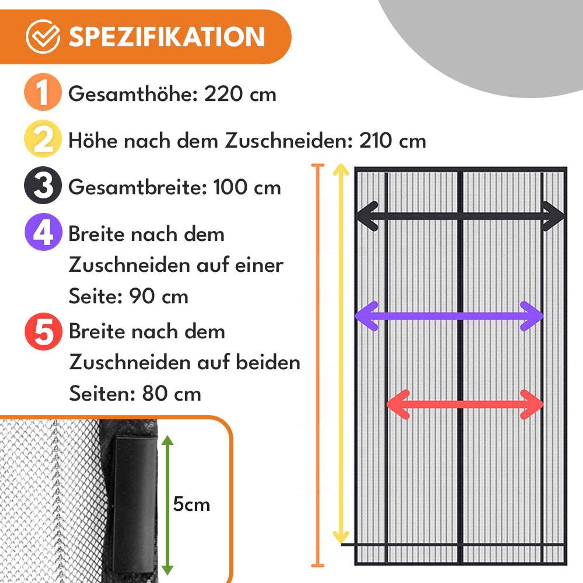 KRUMAD Fliegengitter Tür Magnet 100x220 cm Zuschneidbar 80/90/100 x 210/220 cm Insektenschutz Balkontür ohne Bohren Fliegengitter Balkontür Schwarz
