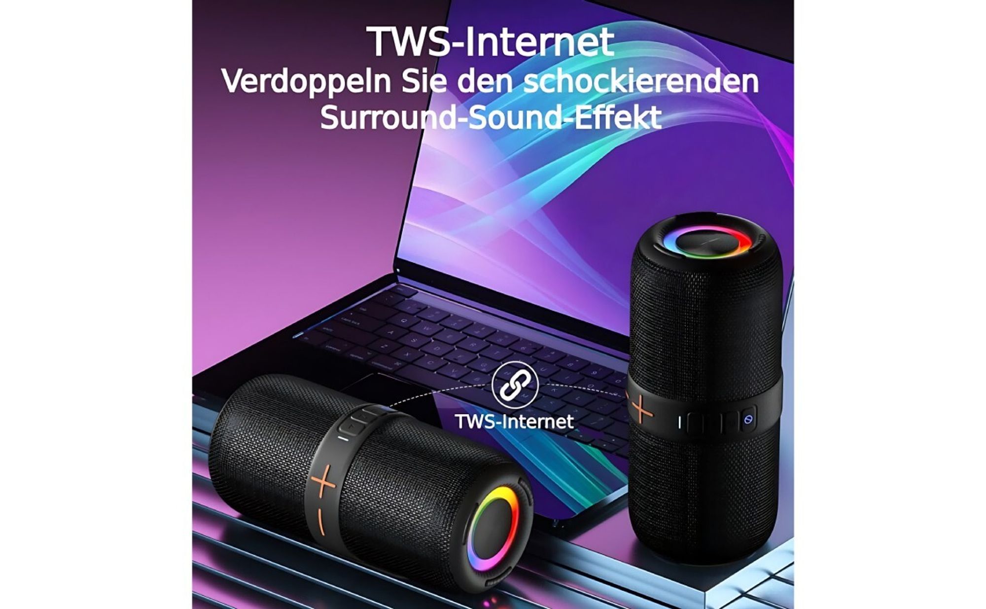 Lautsprecher, Bluetooth Lautsprecher, Tragbarer Musikbox, Gesamtleistung 40W, IPX4 Wasserdicht, LED-Lichteffekten, Perfekt für Zuhause, Draußen