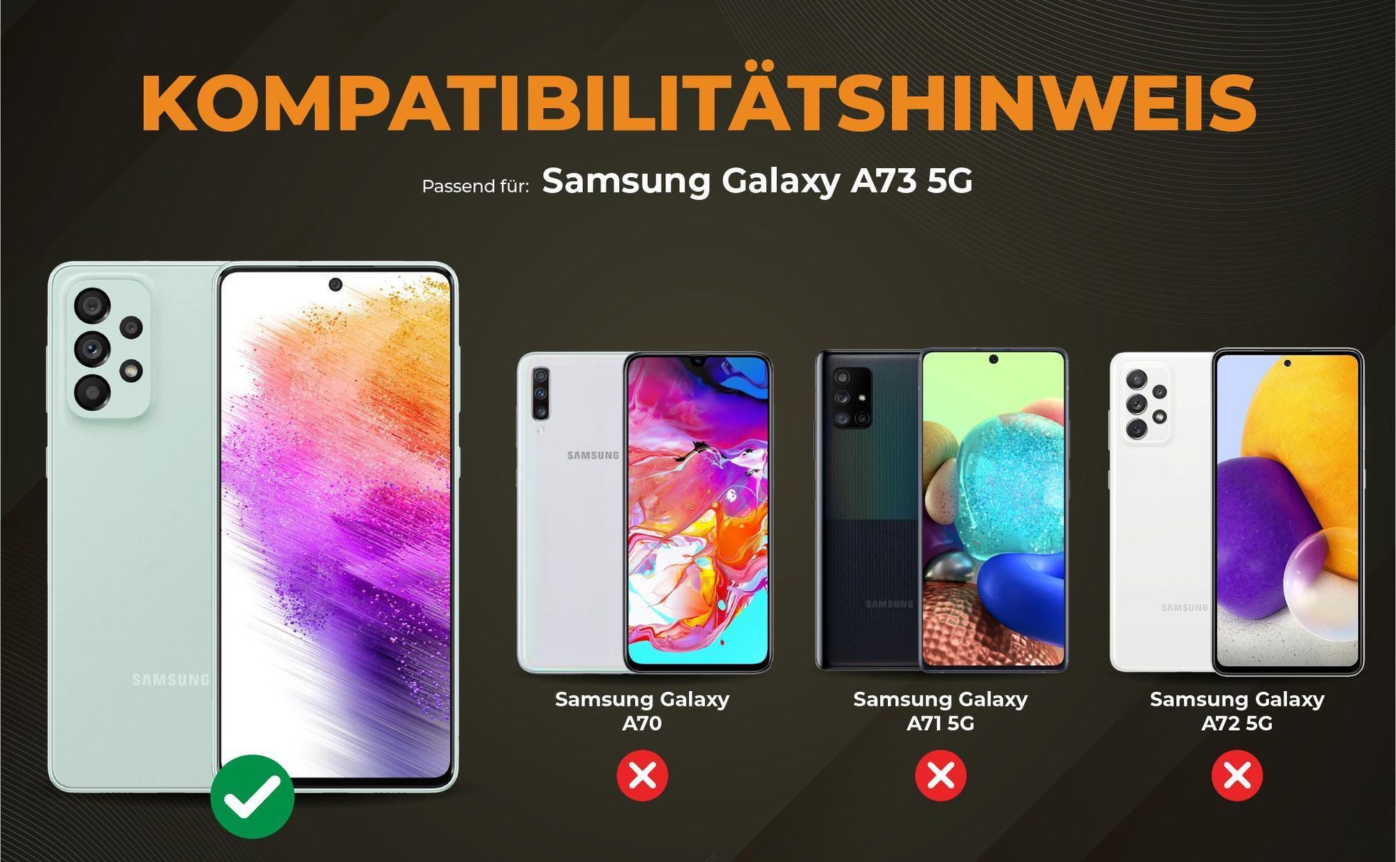 Kompatibilitätshinweise Hülle für Samsung Galaxy A73 5G
