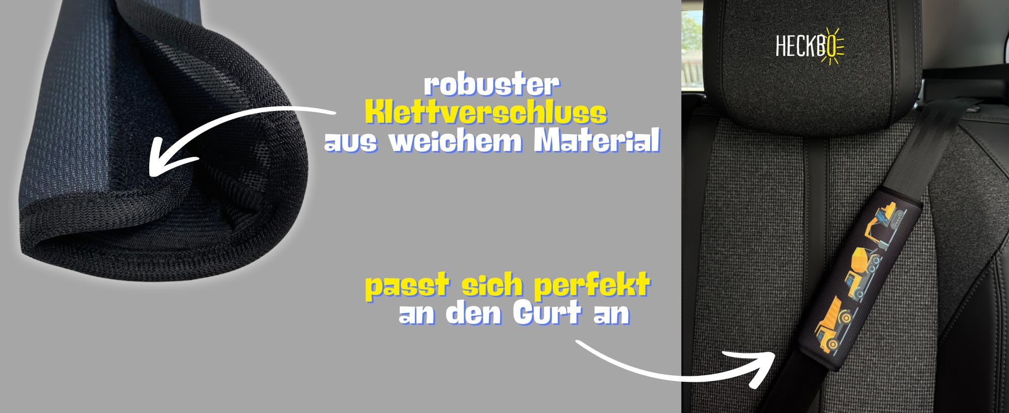1x HECKBO Auto Gurtschutz Sicherheitsgurt Schulterpolster Schulterkissen Gurtschoner Autositze Gurtpolster für Kinder, Jungen/Jungs mit Baufahrzeuge, Bagger