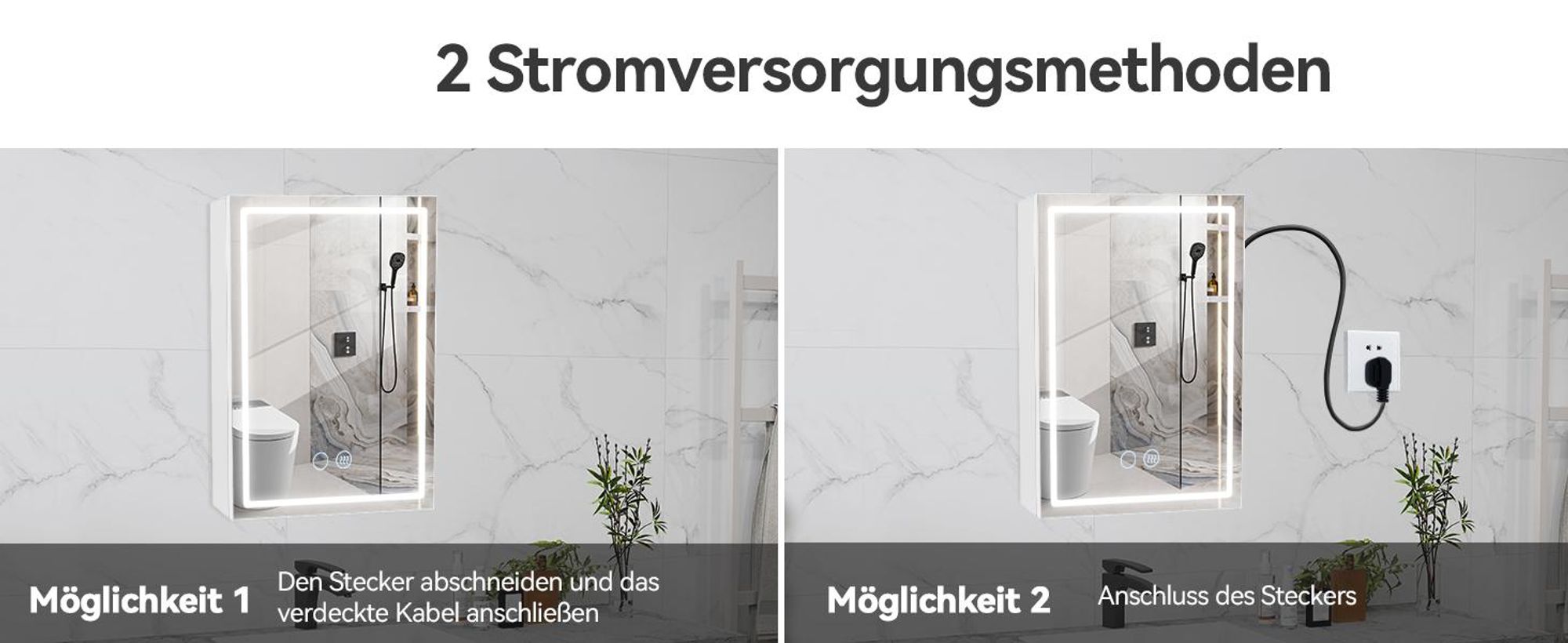 Puluomis Spiegelschrank Bad mit 3 färbiger dimmbarer Beleuchtung, Badezimmerschrank mit Steckdose, USB-Anschluss,Wandschrank Aluminium Badezimmer Weiß