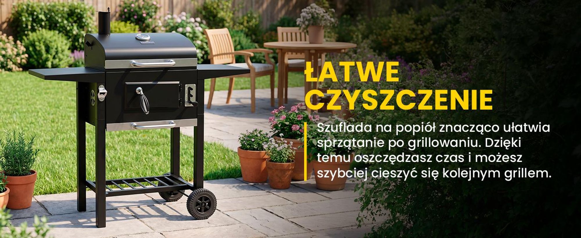 Wygodny przenośny grill węglowy na kółkach z pokrywą i żeliwnym rusztem i termometrem