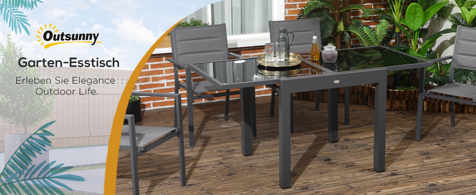 Outsunny Gartentisch Esstisch für Garten mit Klappbarer Tischplatte, Schwarz