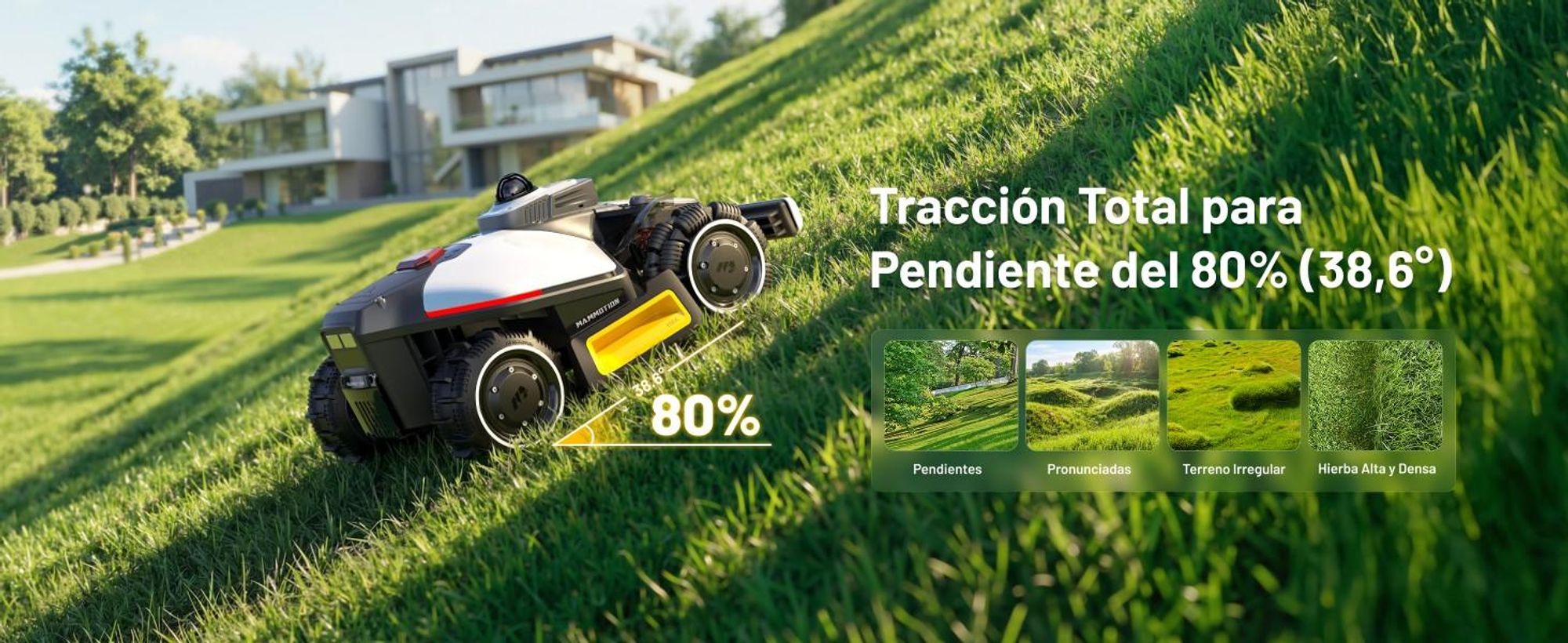 Robot cortacésped Mammotion LUBA Mini 2 AWD 1500, sin cable, para 1500m², con corte de bordes, DropMow, pendientes de 80 %, cartografía autoa, 4G, APP
