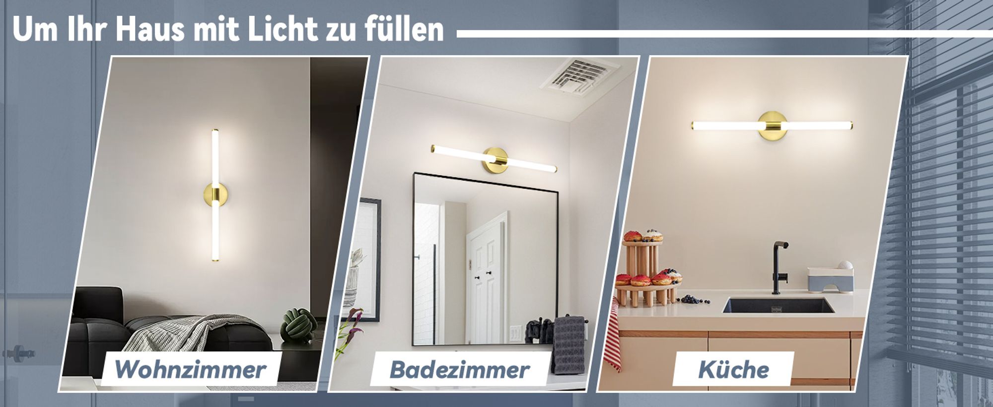 ZMH Spiegelleuchte Bad Wandlampe 8W Gold Badlampe 60CM Wand Badezimmer Lampe Wandleuchte 4000K Neutralweiß Spiegellampe für Flur Keller Küche