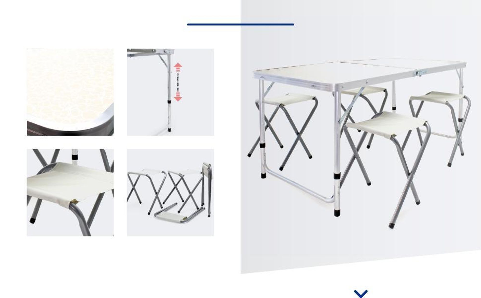 Wiltec Campingmöbel Set 5tlg. Campingtisch mit Stühlen höhenverstellbarer Tisch plus 4 Campingstühle Aluminium Sitzgarnitur Campingtisch klappbar Klapptisch Camping Garnitur faltbar