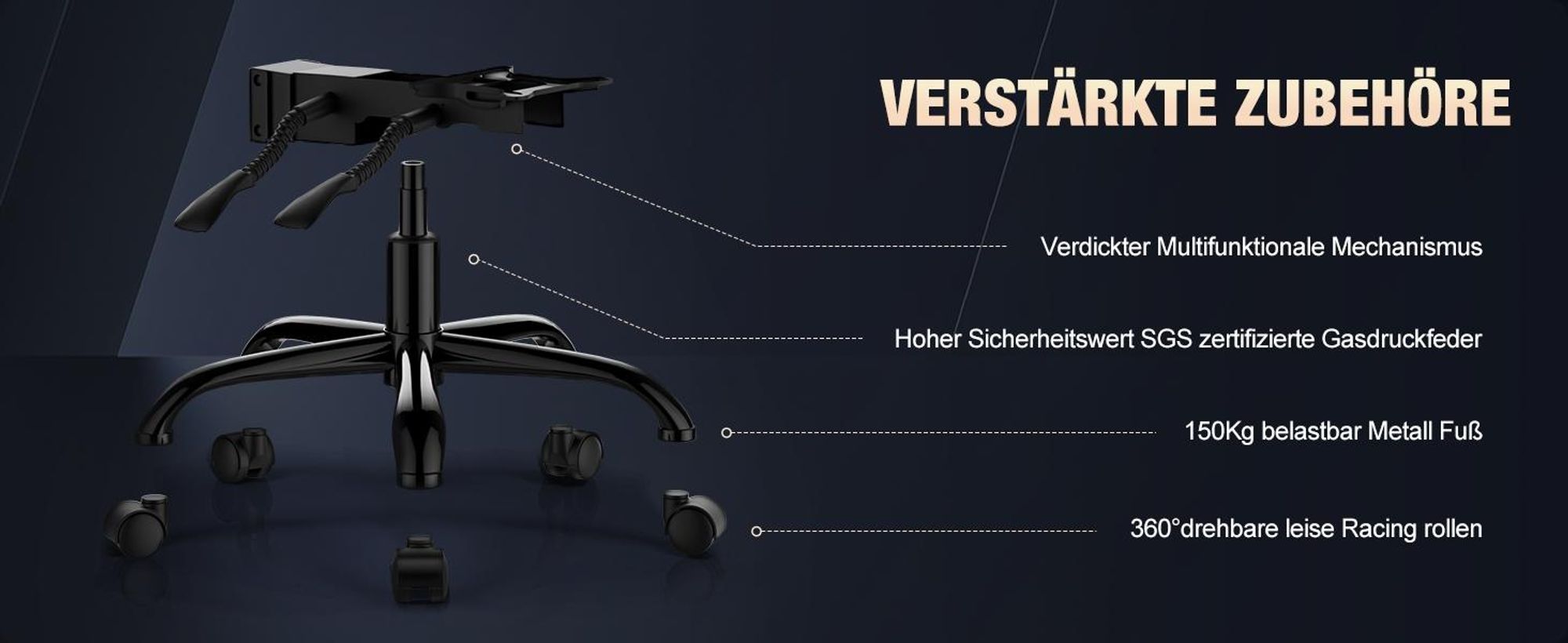 Portreen Gaming Stuhl,Bürostuhl Ergonomischer Gaming Sessel mit Lendenwirbelstütze Fußstütze, gepolstert,Kopfkissen Gaming Stuhl, 150kg Gaming Chair