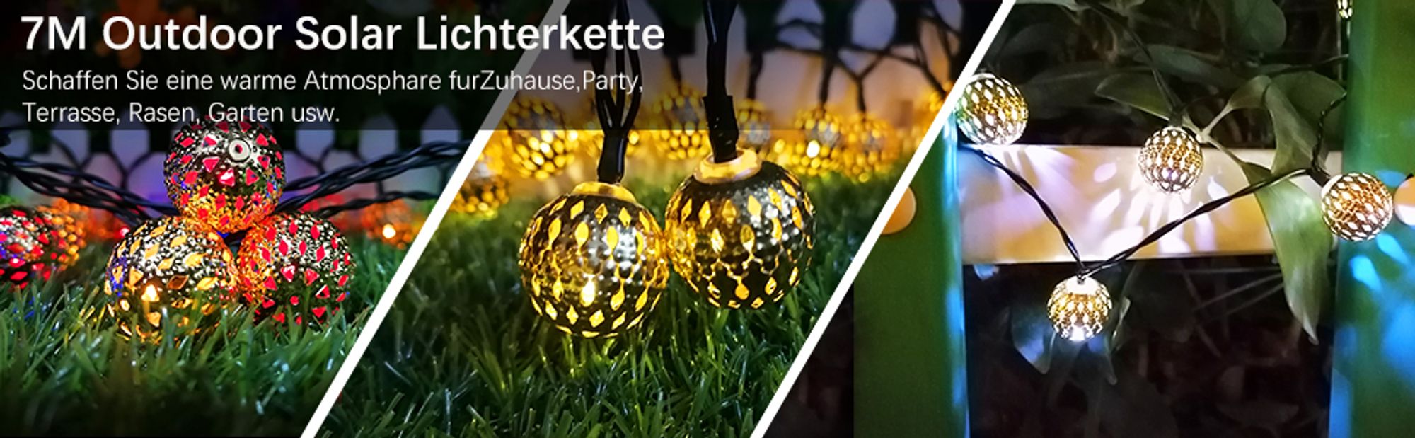 Solar Lichterkette Aussen 50LED 7m Lichterkette Außen/Innen,8 Modi Wasserdicht Outdoor Lichterkette für Balkon,Garten,Bäume,Hochzeiten,Partys,Terrass