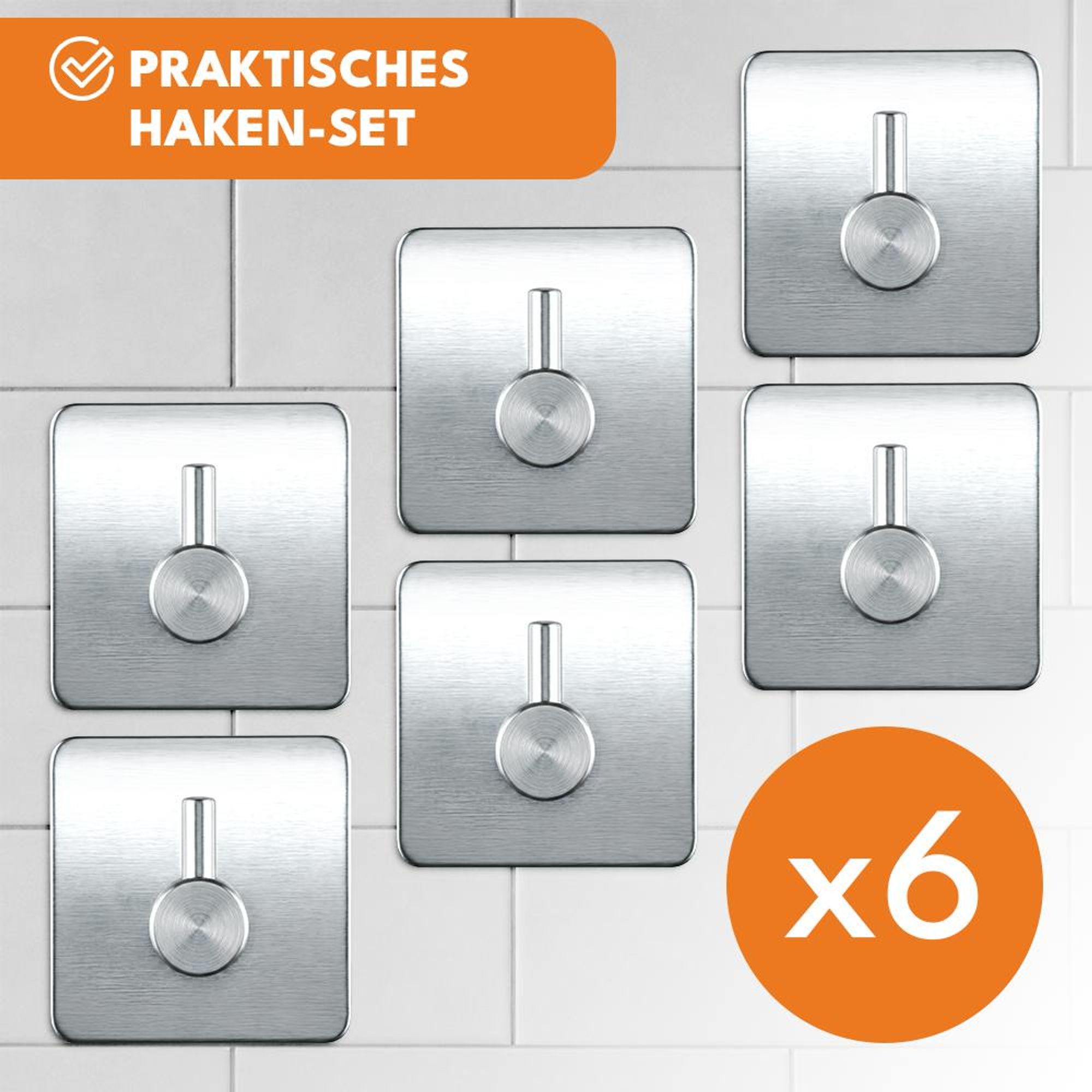 KRUMAD 6x Selbstklebende Haken Silber, Wandhaken ohne Bohren, Klebehaken für Bad Küche Flur Handtücher Kleidung