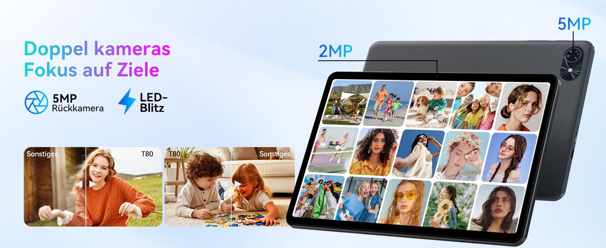 KOBONA-TABWEE T80 Android 16 Tablet 10 Zoll mit Stylus ,128 GB interner Speicher, 6000mAh Akku, 5G WLAN, HD-Display, Bluetooth 5.0, Gemini AI