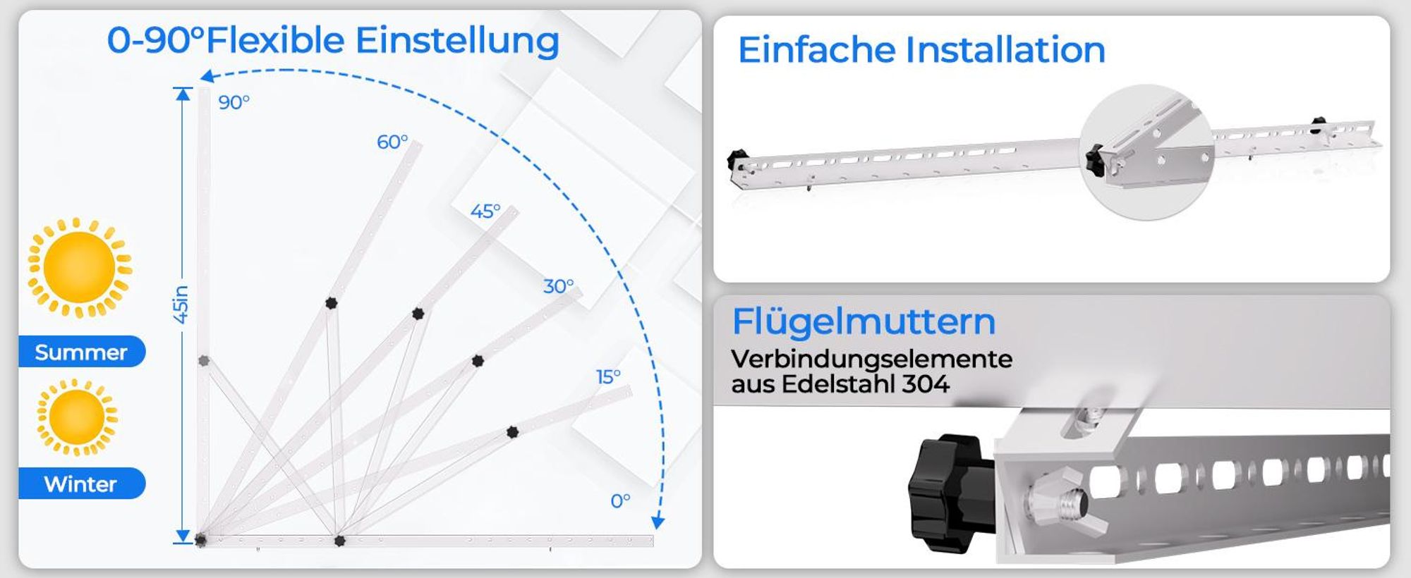 2 Paar 114 cm Solarpanel Halterung Flachdach Solarmodul Balkonkraftwerk Halterung für Dachhalterungen, Pv Modul Solarmodule