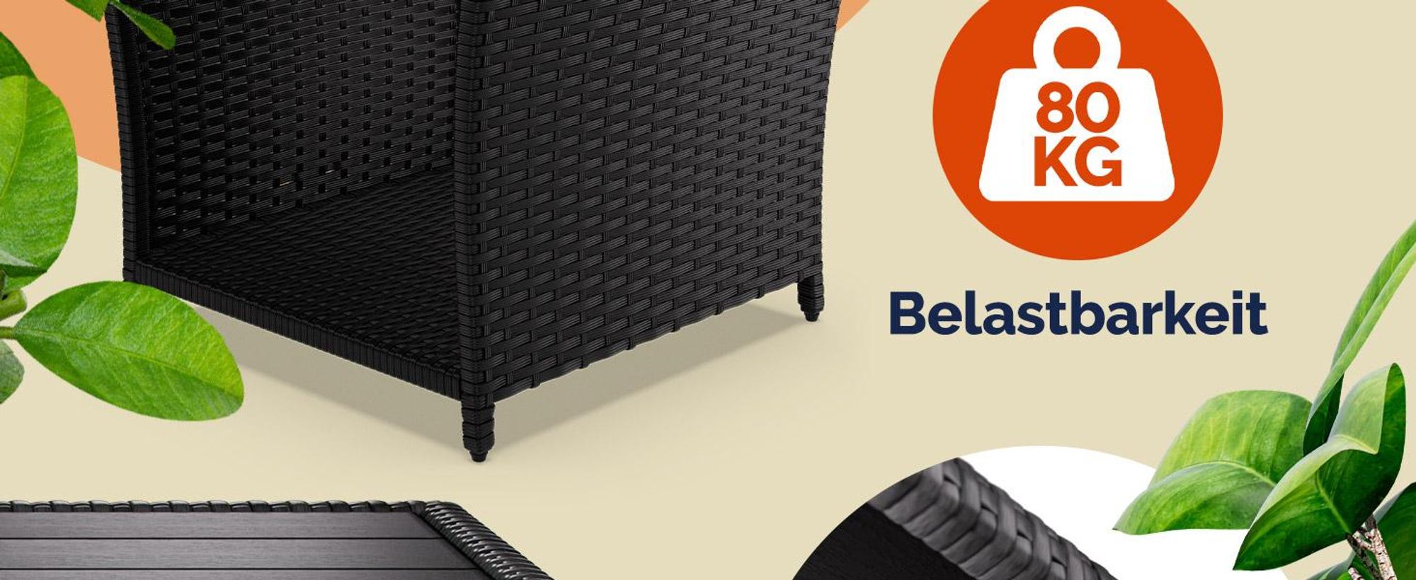 CASARIA® Polyrattan Beistelltisch mit WPC Tischplatte Grau