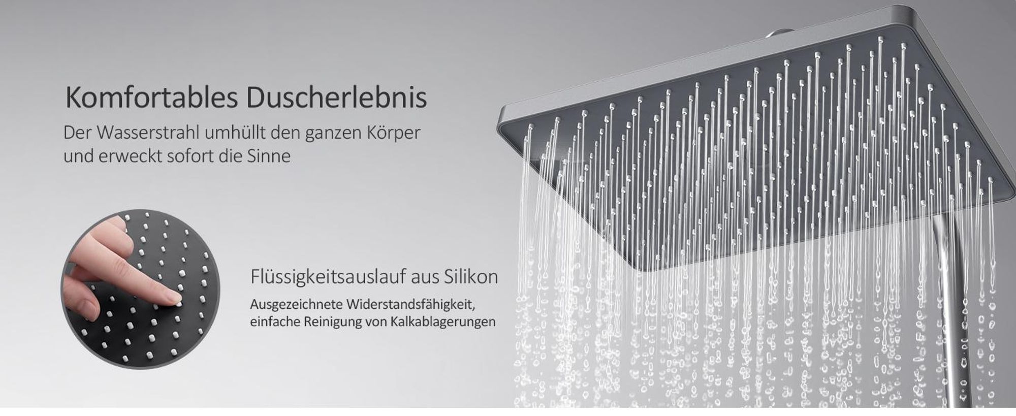 EMKE Duschsystem mit Thermostat Glasablage Handbrause 3 Strahlarten Regendusche, Bad- & Duscharmaturen, KTW-, Grau - F09