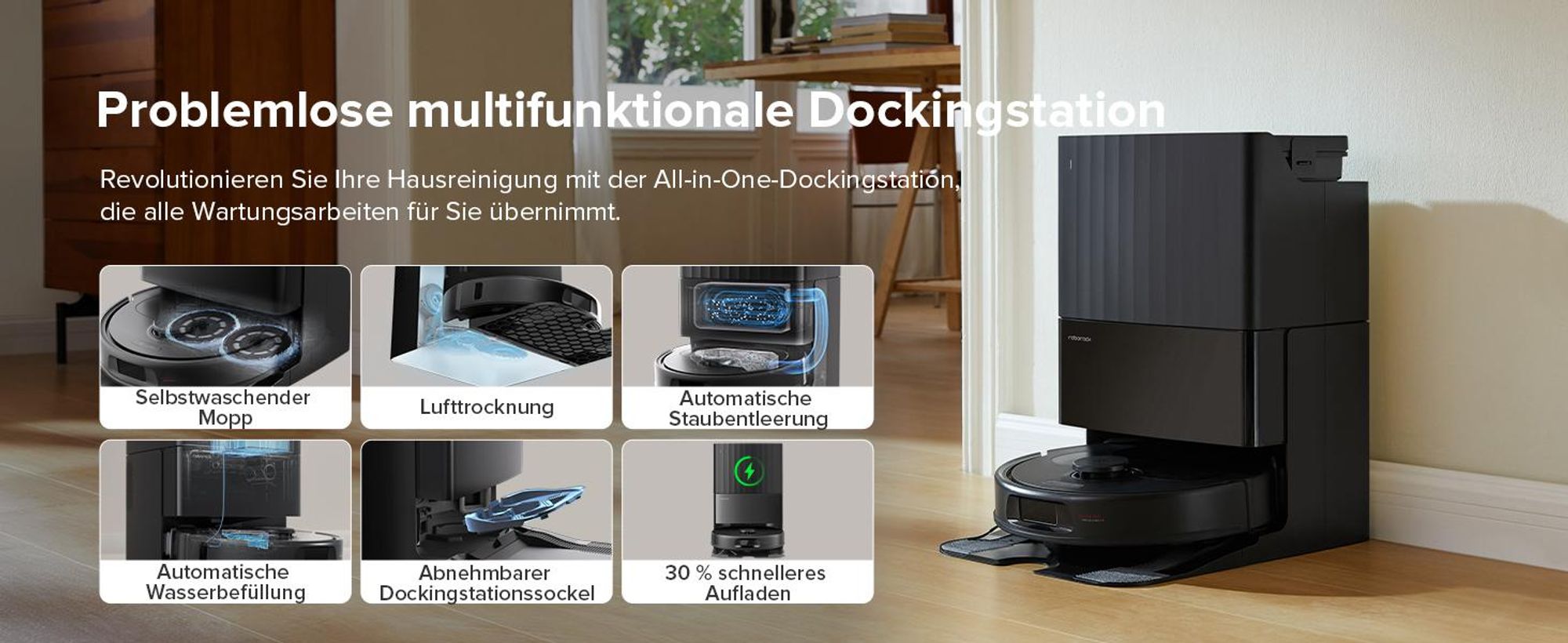 Roborock QV 35A Staubsauger Roboter mit Wischfunktion&Hebarem Wischmopp 8.000pa (Upgrade von Qrevo/Qrevo Plus),Anti-Verfilzungsbürste, All-in-One Dock