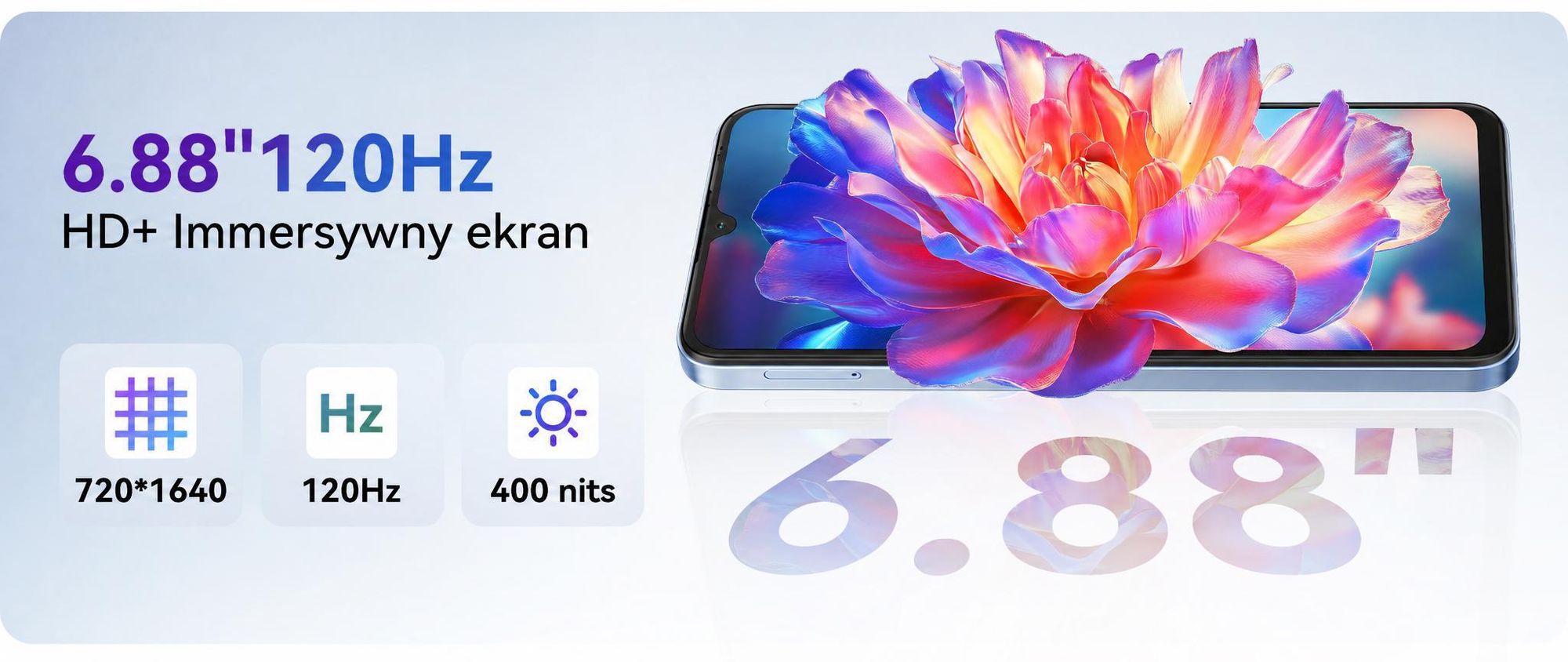 Smartfon Blackview WAVE 10 bez umowy, system Android 16, 32+128 GB, dwie karty SIM, częstotliwość odświeżania 120 Hz, ekran 6,88", aparat 32 MP, zdjęcia na żywo, bateria 5000 mAh, Face ID, Wi-Fi 5G, system Doke OS 5.0