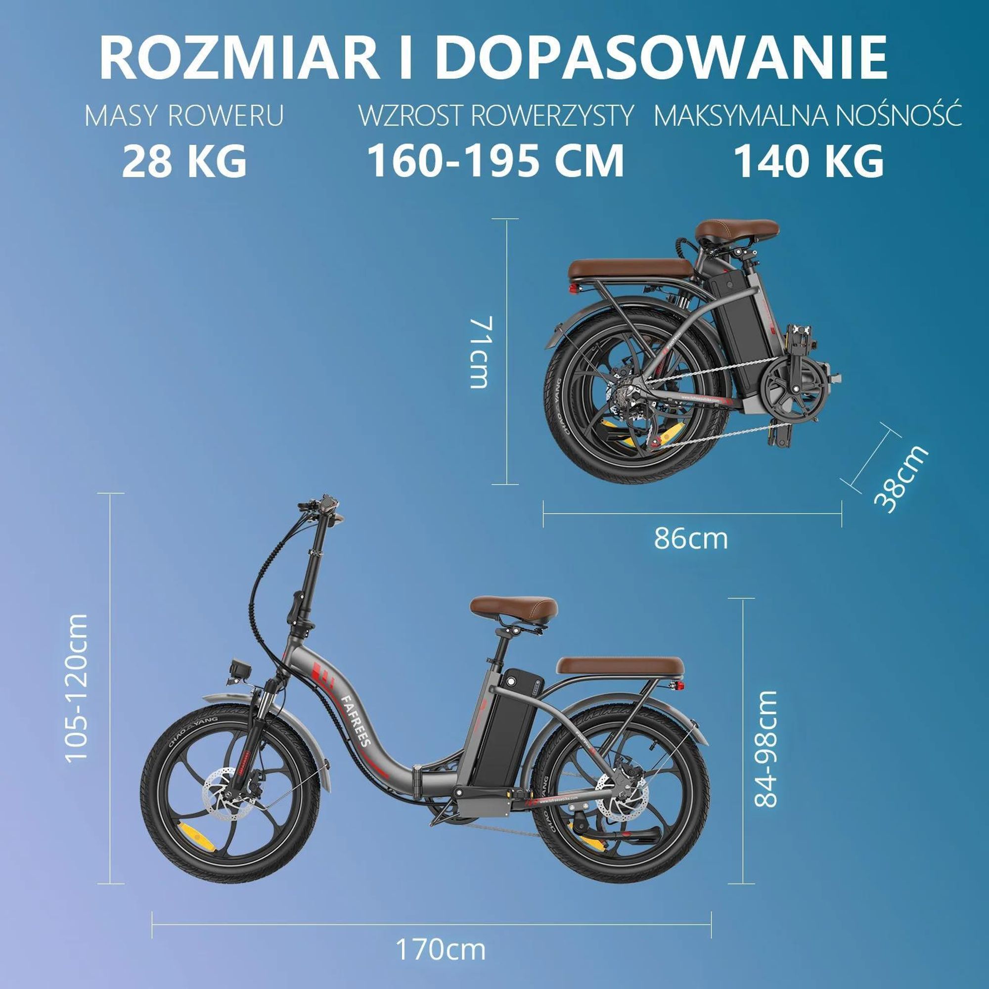 Rower Elektryczny FAFREES F20+ Pro - Silnik 250W Akumulator 36V25Ah Opony 20" Mechaniczny Hamulec Tarczowy - Błękit Aurory