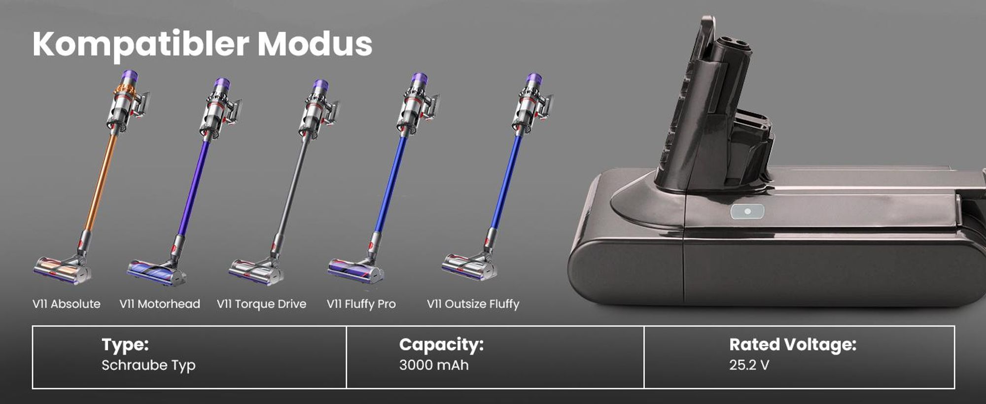 Extralink Akku Batterie für Dyson V11 Absolute 25,2V 3000mAh Hochleistungs-Li-Ion-Ersatzakku