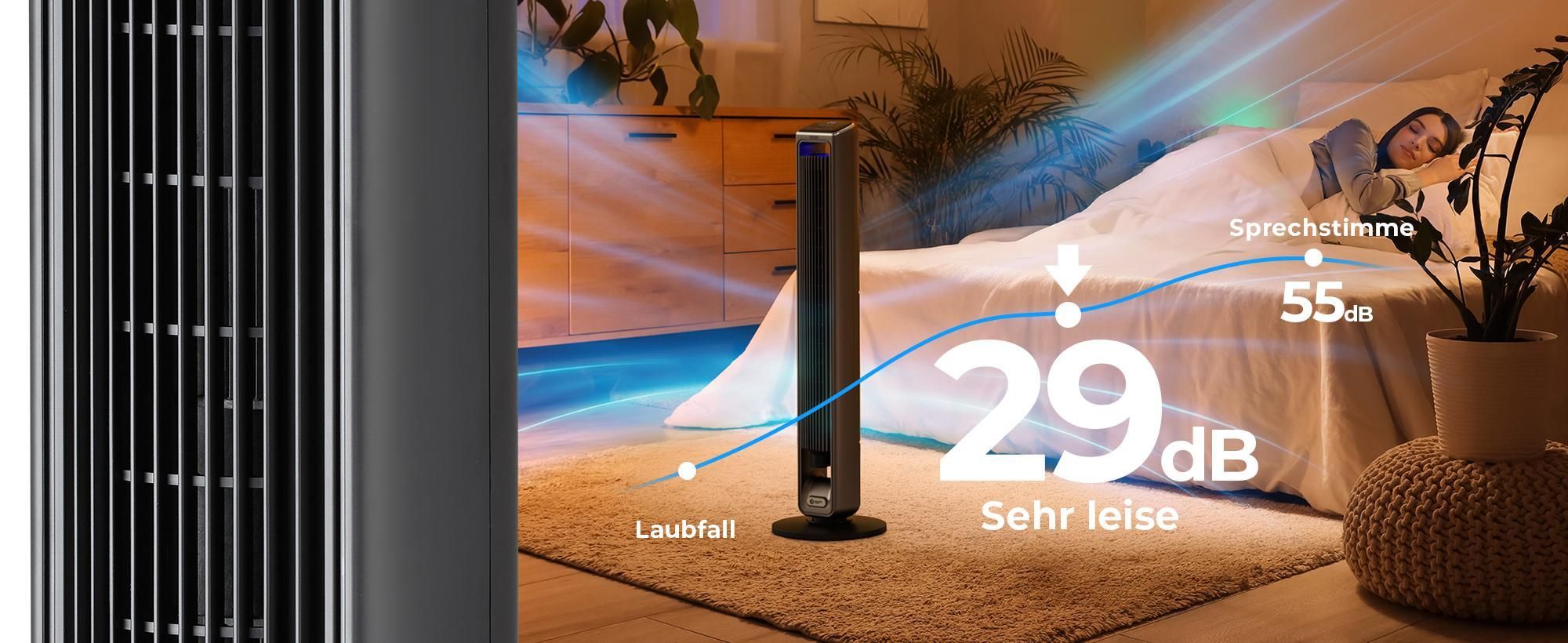 Balter Turmventilator mit Fernbedienung, Standventilator, Oszillation, 50W, 3 Geschwindigkeiten, 3 Modi, Timer bis 15 Std, Mobiler Luftkühler, leise
