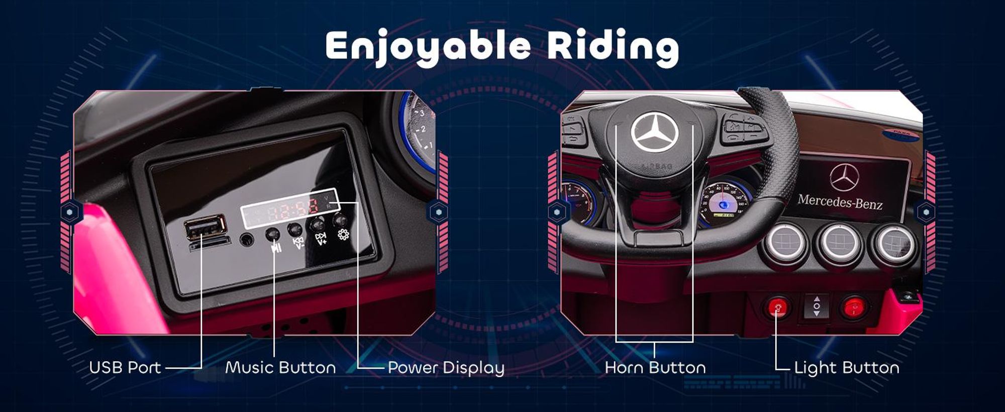 Samochód elektryczny dla dzieci AIYAPLAY 12 V Mercedes-Benz Concept GLC Coupe z pilotem, 2 silnikami, 3 prędkościami, pojazdem dziecięcym z miękkim startem, MP3, USB, diodą LED, klaksonem, dla dzieci w wieku 3-6 lat, różowy