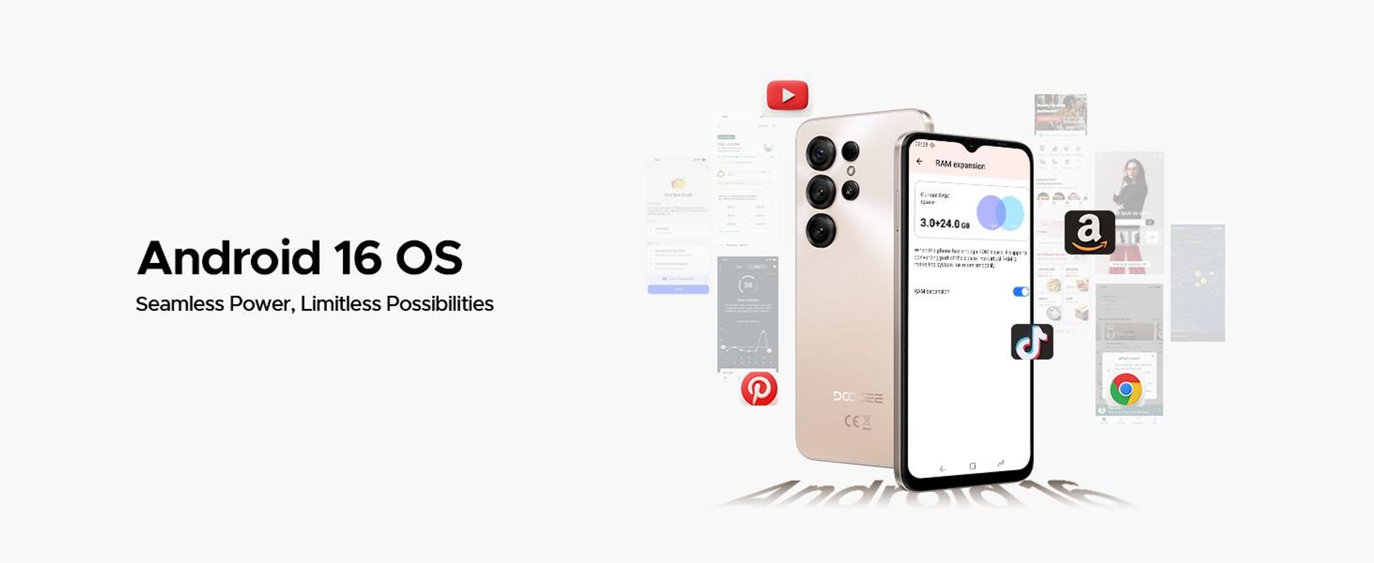 DOOGEE Note56 X, smartphone, Android 16, 6,56" displej s obnovovací frekvencí 90 Hz, baterie 6150 mAh, 24 GB RAM + 64 GB ROM, 4G, 8 MP, rozpoznávání obličeje, podpora OTG, bez smlouvy