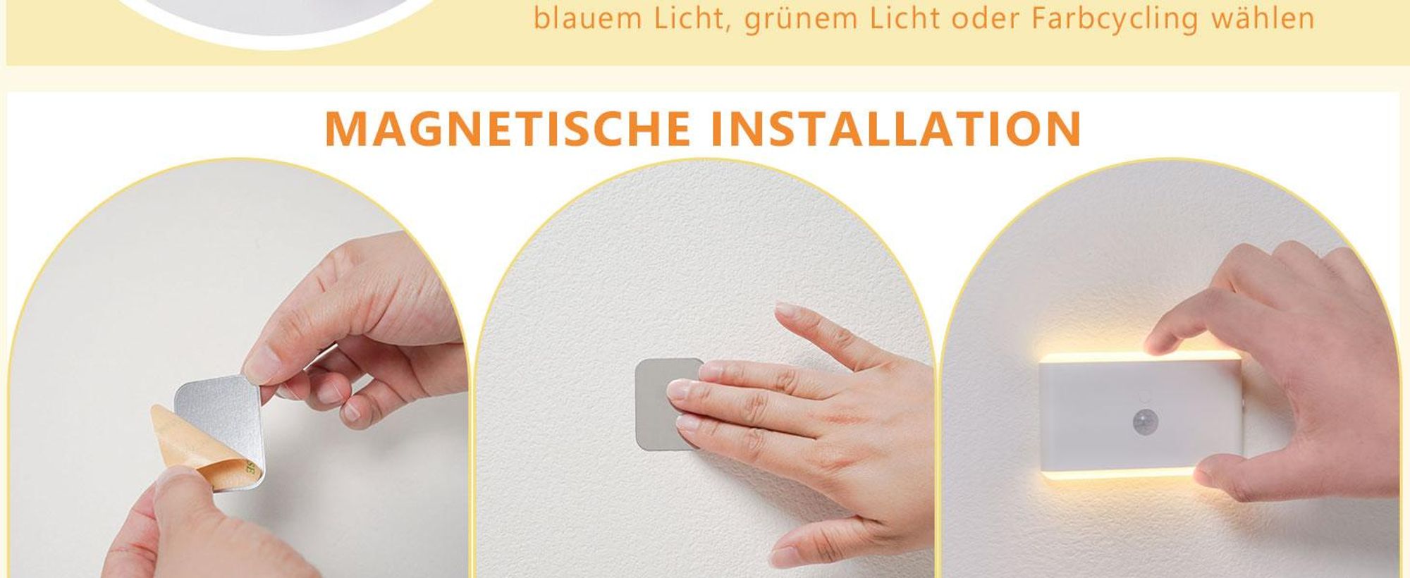 2 Stück RGB Nachtlicht mit Bewegungsmelder, 7 Farben dimmbares LED Licht, wiederaufladbar für Treppe Flur Schlafzimmer, magnetisches Design