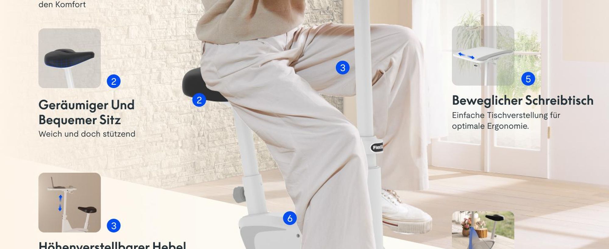 FlexiSpot V9 Fitnessfahrrad für Frauen, Leiser Heimtrainer mit Tischplatte, Kompakt & Stabil, Ideal für Zuhause & Homeoffice