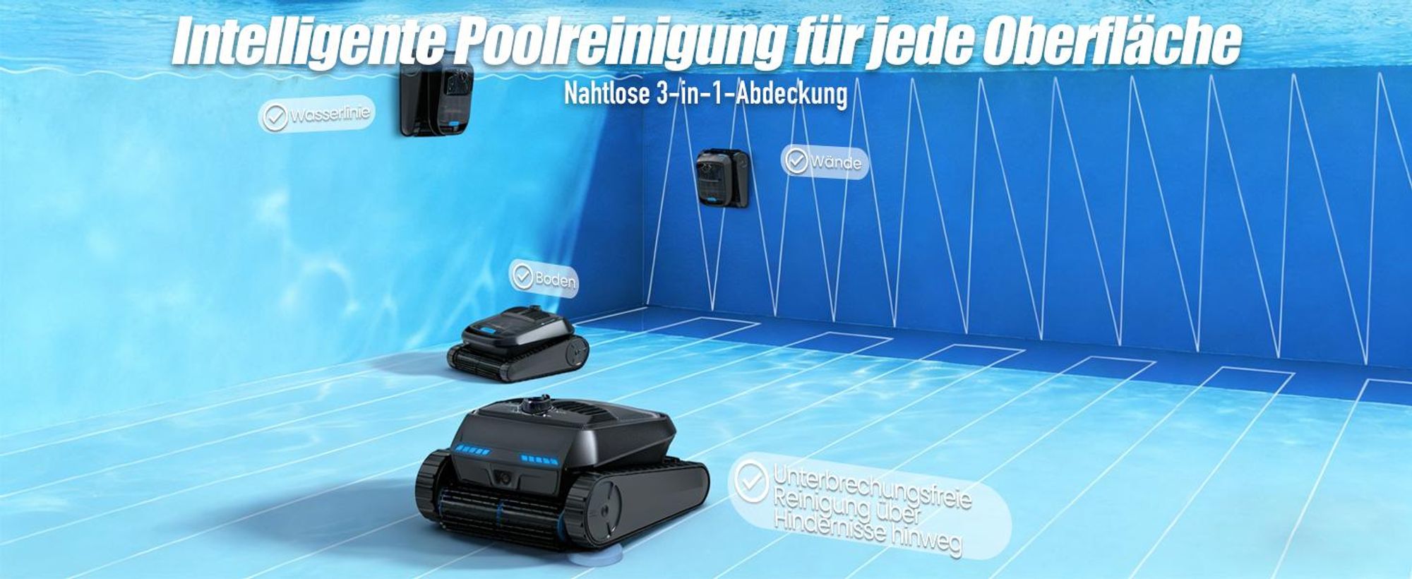 AIRROBO Poolroboter CP400 Lite Roboter-Poolreiniger für Boden/Wand/Wasserlinie, Kabellos Poolsauger, 150min Laufzeit