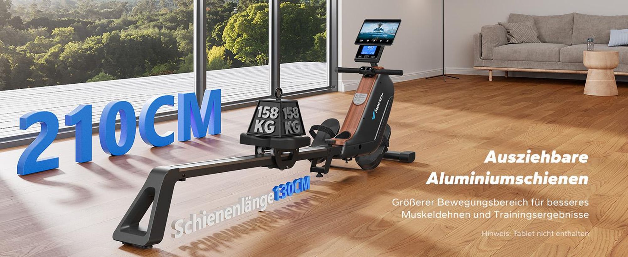Rudergerät für Zuhause, leises Fitnessgerät mit 16 Widerstandsstufen, magnetischer Widerstand, einfache Montage, platzsparend, bis 158 kg