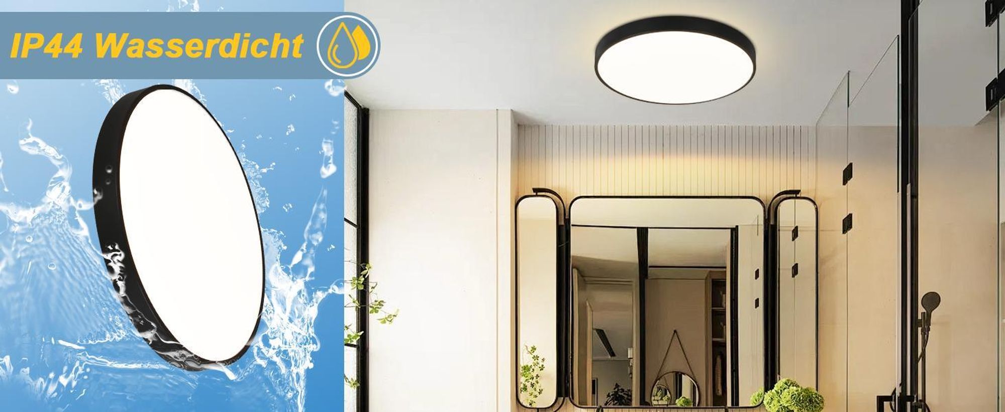 ZMH LED Deckenleuchte Dimmbar Deckenlampe mit Fernbedienung 36W Schwarz IP44 Flach 37cm Rund Küchenlampe Fürs Schlafzimmer Küche
