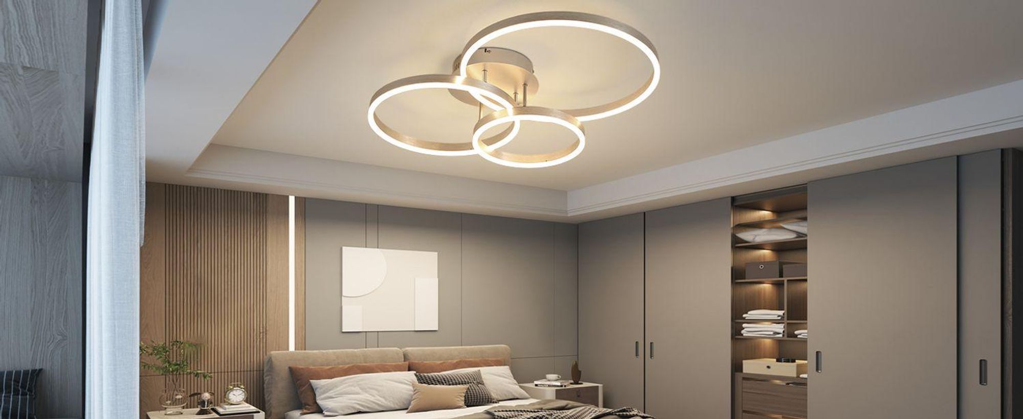ZMH lampa sufitowa LED salon 82CM nowoczesna ściemnialna srebrna z pilotem 3 pierścienie metalowe oświetlenie sypialnia kuchnia