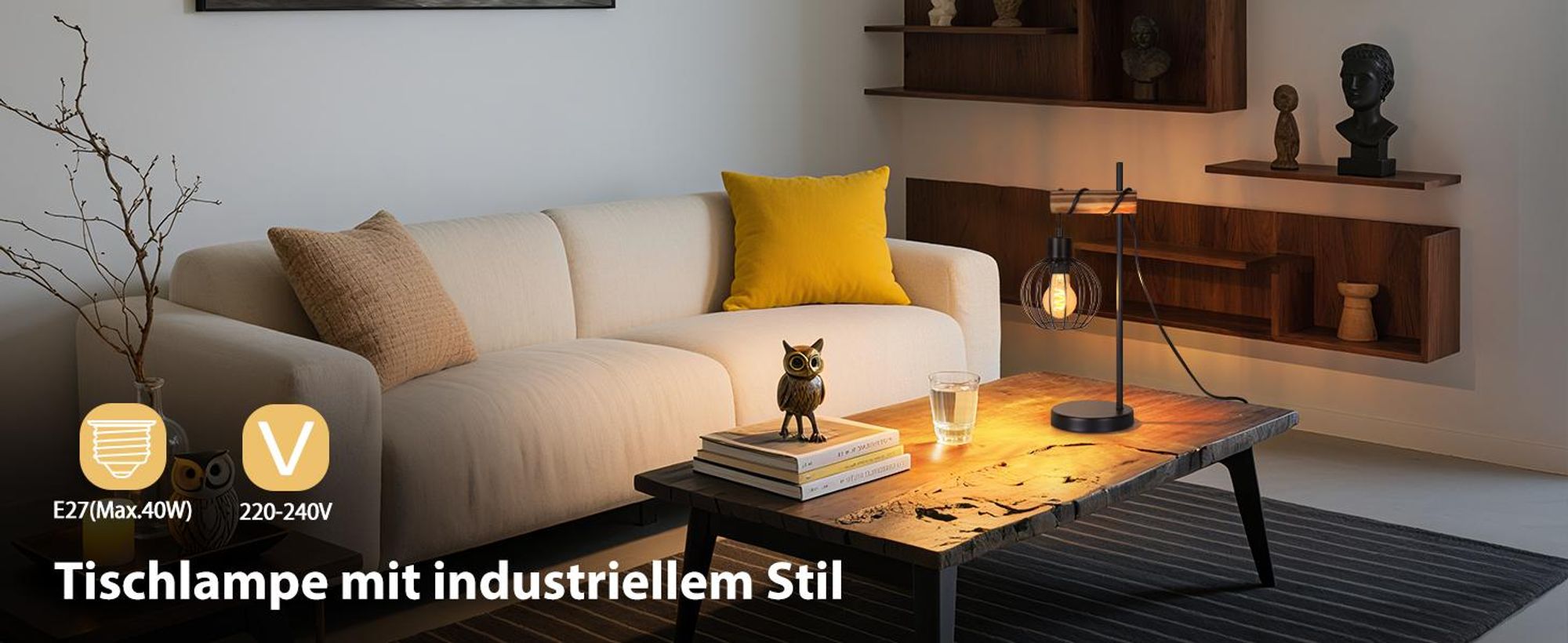 ZMH Tischlampe Schwarz Holz Tischleuchte Vintage Nachttischlampe 1 flammig im Industrial Metall E27 Fassung Retro Nachttischleuchte ohne Leuchtmittel