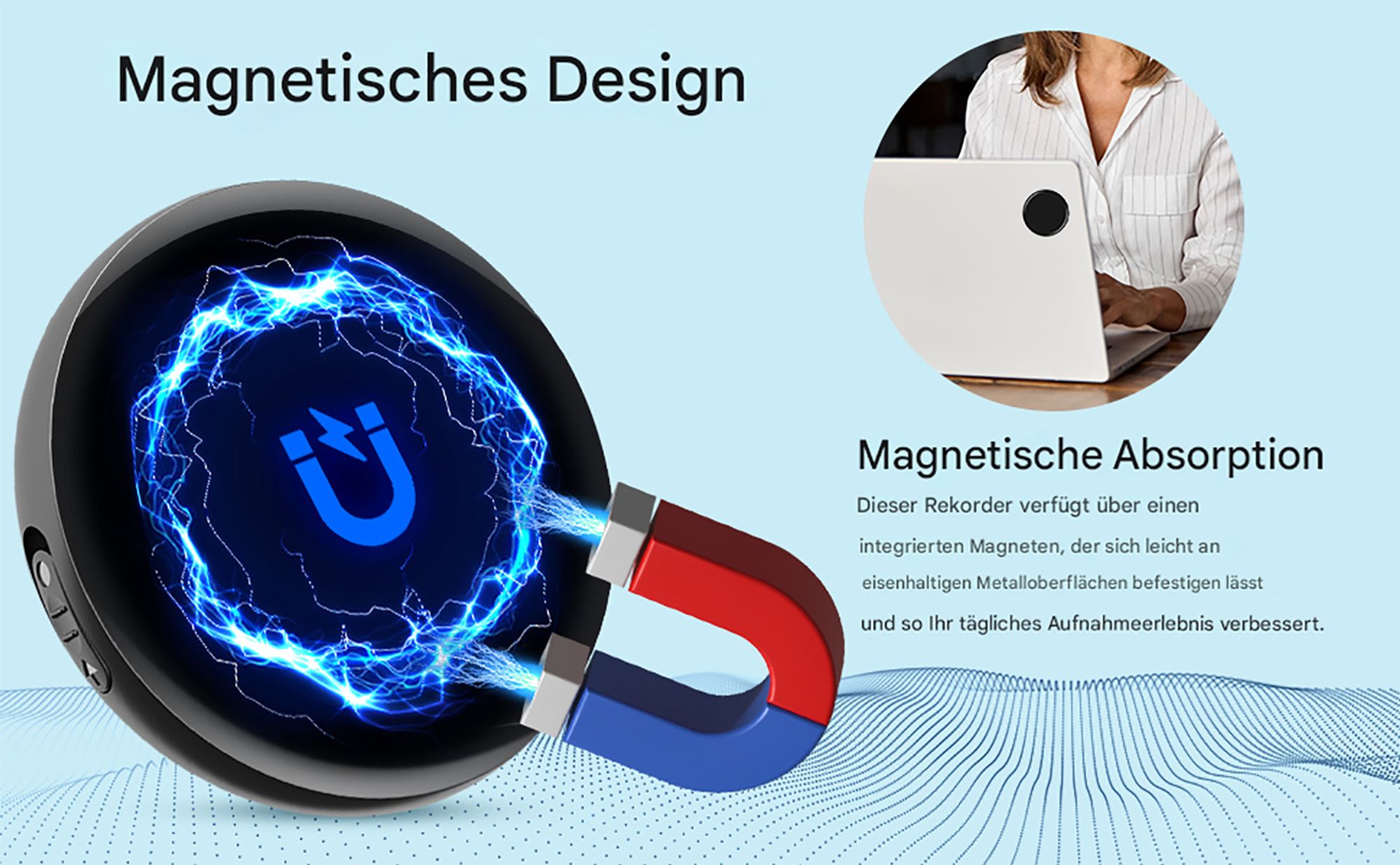 64 GB Mini-Digital-Diktiergerät – Magnetisches Diktiergerät für Interviews/Klassenzimmer/Besprechungen