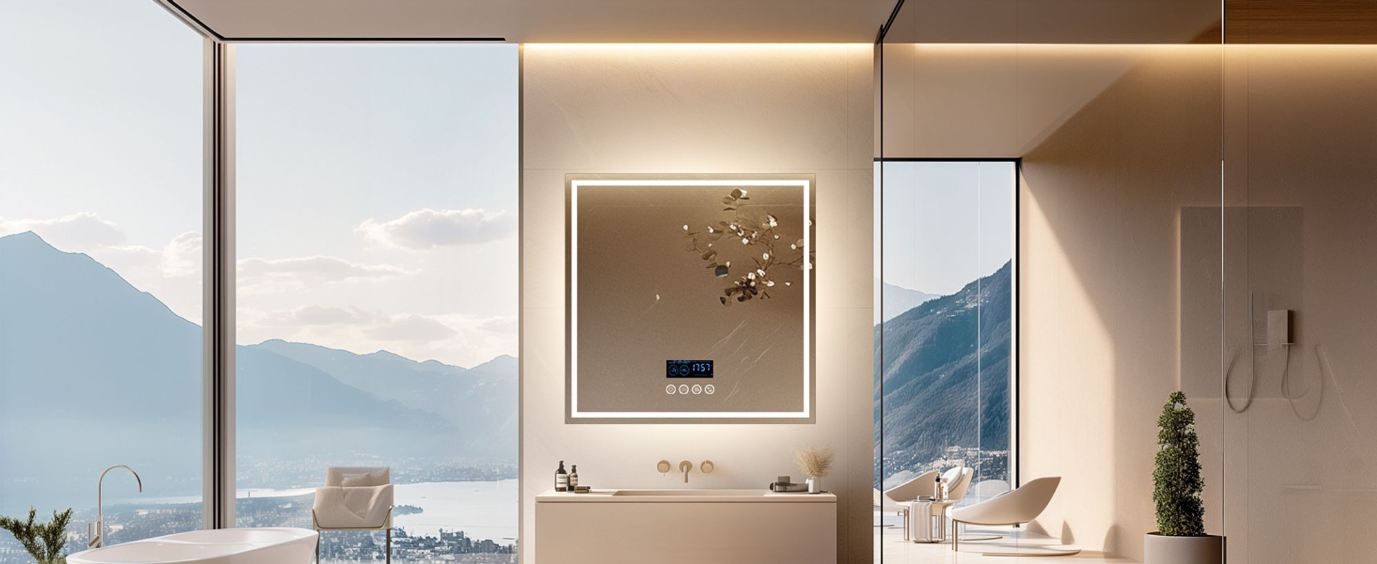 WISFOR LED Badspiegel mit Bluetooth Lautsprecher, 80×80cm Badezimmerspiegel mit Beleuchtung 3 Lichtfarbe, LED Wandspiegel dimmbar beschlagfrei