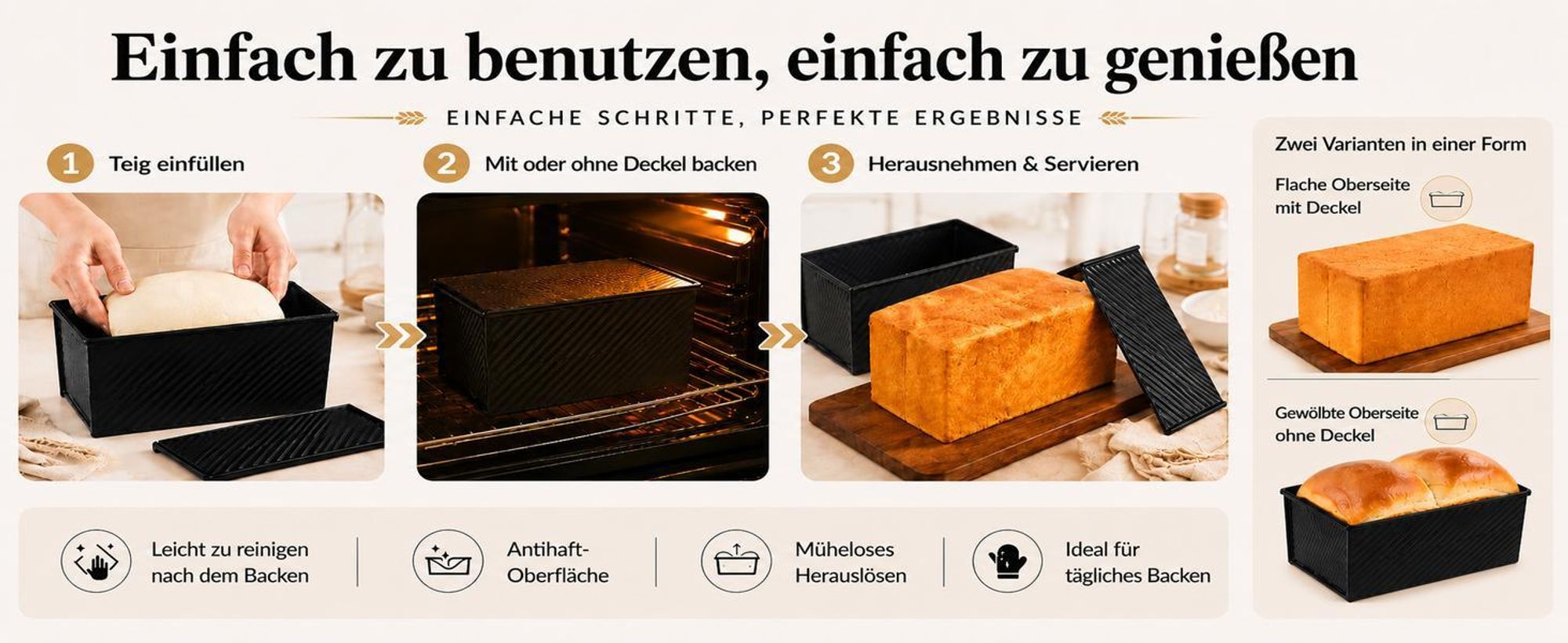 CANDeal Für 450g Teig Toast Brot Backform Gebäck Kuchen Brotbackform Mold Backform mit Deckel(Schwarz-Rechteck-Welle)