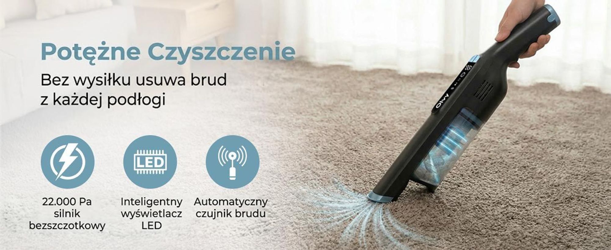 Odkurzacz ręczny Olvy z akumulatorem – wyświetlacz LCD – podwójny filtr i akumulator litowo-jonowy – w zestawie stacja ładująca – 22 000 PA – odkurzacz ręczny, odkurzacz samochodowy, mocny odkurzacz akumulatorowy, bezprzewodowy