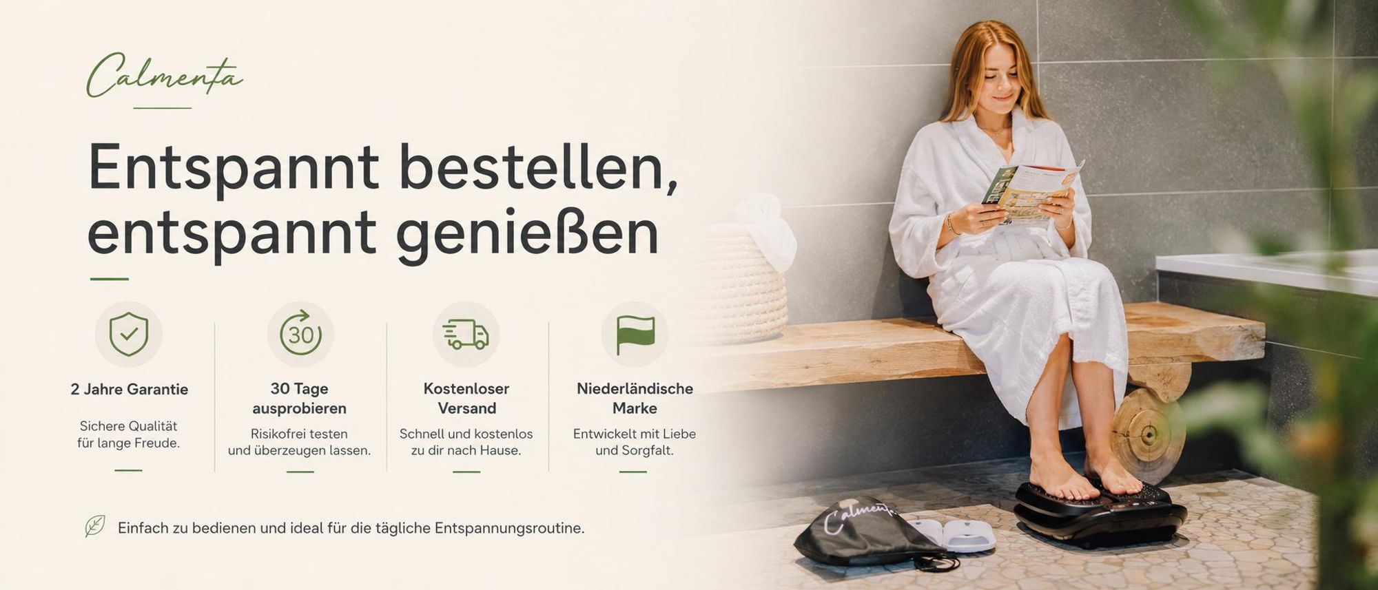 Calmenta VibraLux im Einsatz: entspannte Fußmassage im Badezimmer