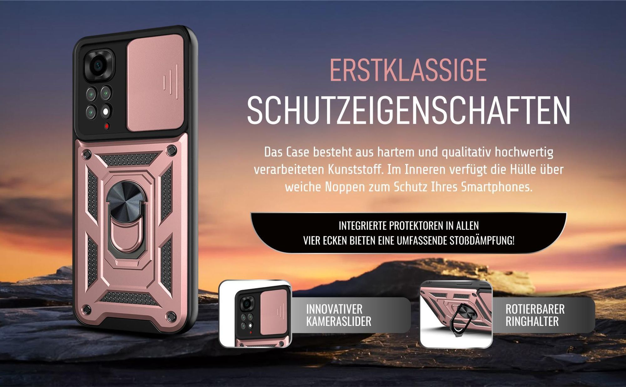 Handycase in Rosegold für Xiaomi Redmi Note 11 mit Ringhalter