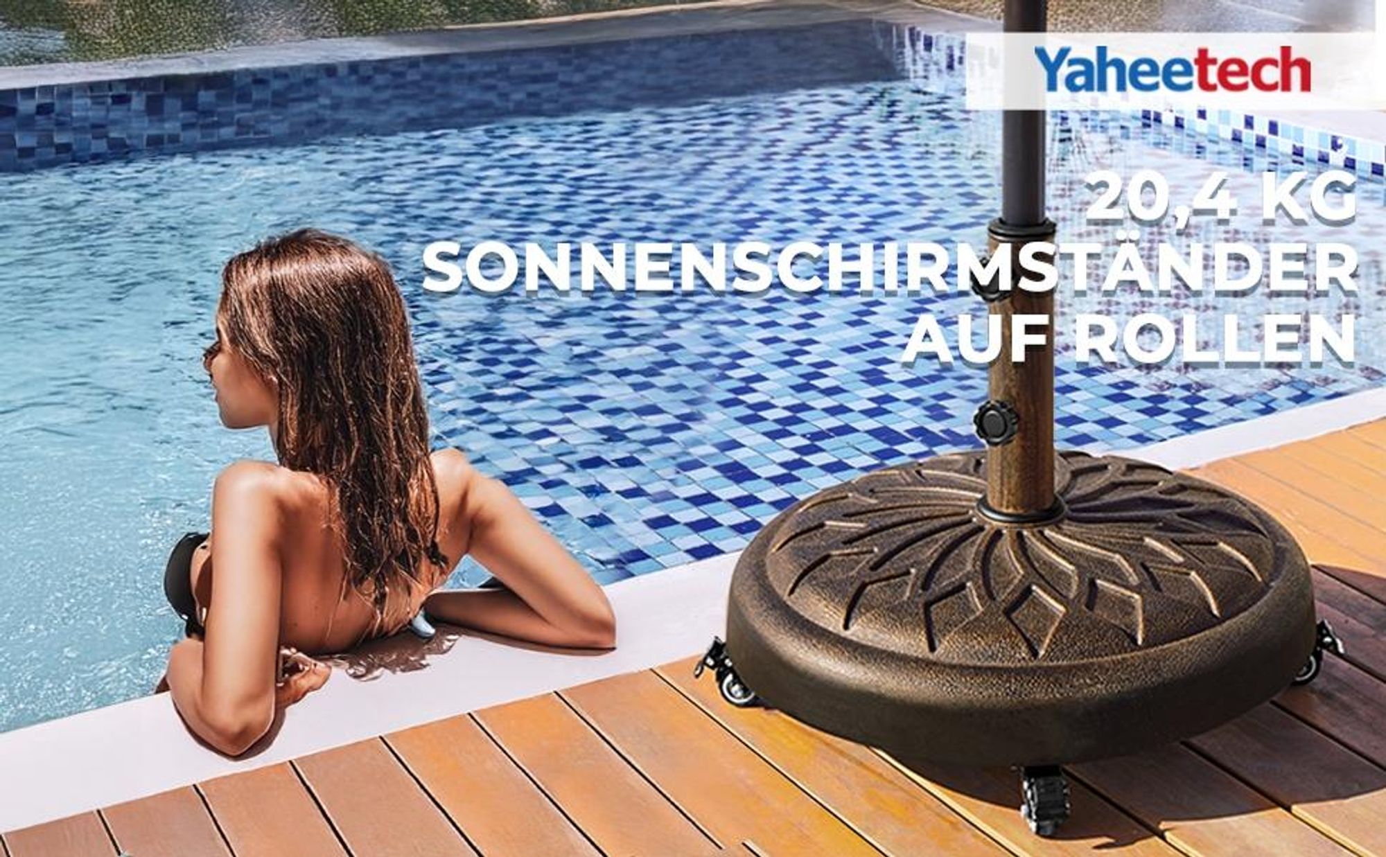 Yaheetech Sonnenschirmständer mit Rollen 20,6 kg, für Schirmstangen von ø34/38/48 mm, für Garten/Balkon/Strand, Bronze