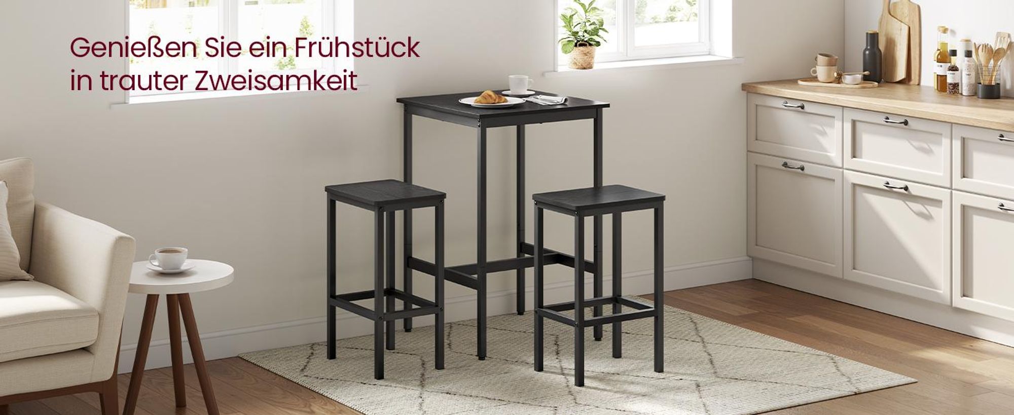 VASAGLE Bartisch-Set mit 2 Barhockern, 60 x 60 x 90 cm, schwarz