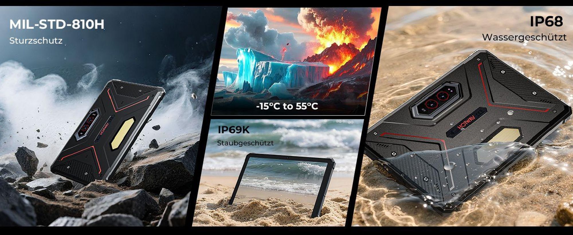 HOTWAV R9 Ultra 5G Outdoor Tablet, 20080mAh Wasserdicht Tablet, Android 15, 11" 2K FHD+ Rugged Tablets 24GB+512GB,64MP IP68/ Dual SIM/5G WiFi/GPS/OTG