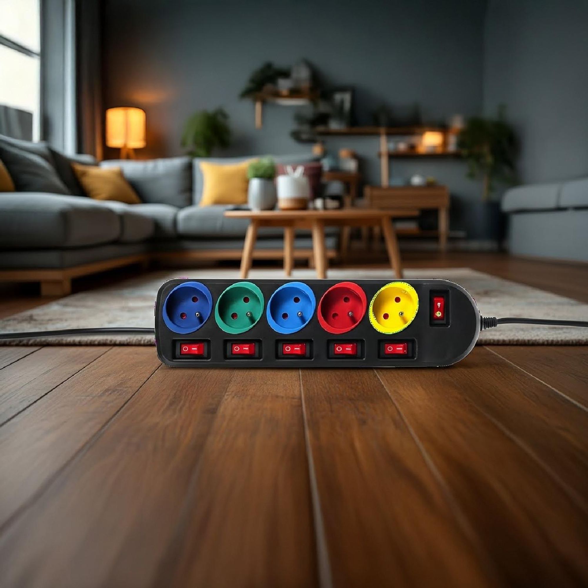 5-Fach Steckdosenleiste 1,5m mit Schalter Mehrfach Steckdosen Leiste Kinderschutz Schuko 2500W FR Stecker