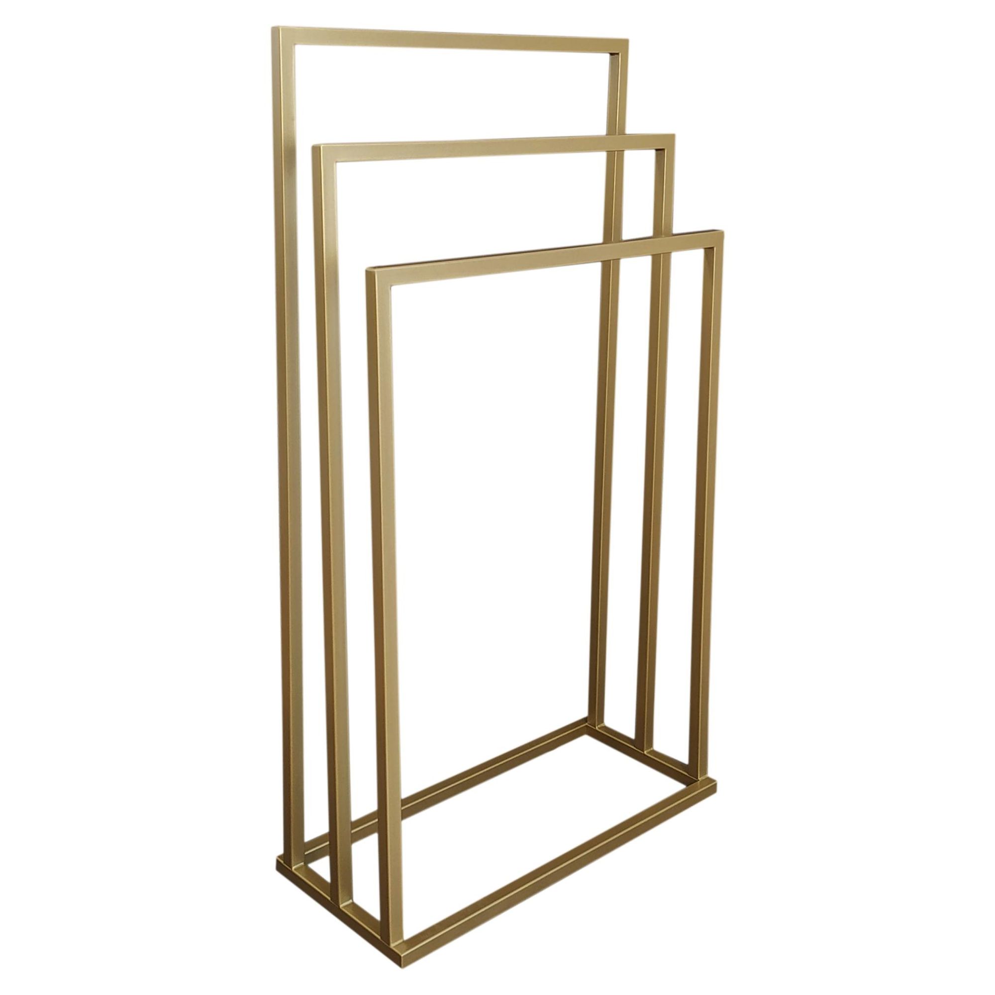 HMP Handtuchständer freistehend 3 Stangen Exklusiv – Handtuchhalter aus einem Stück, 100% Metall gold Glanz, Glamour Badezimmer