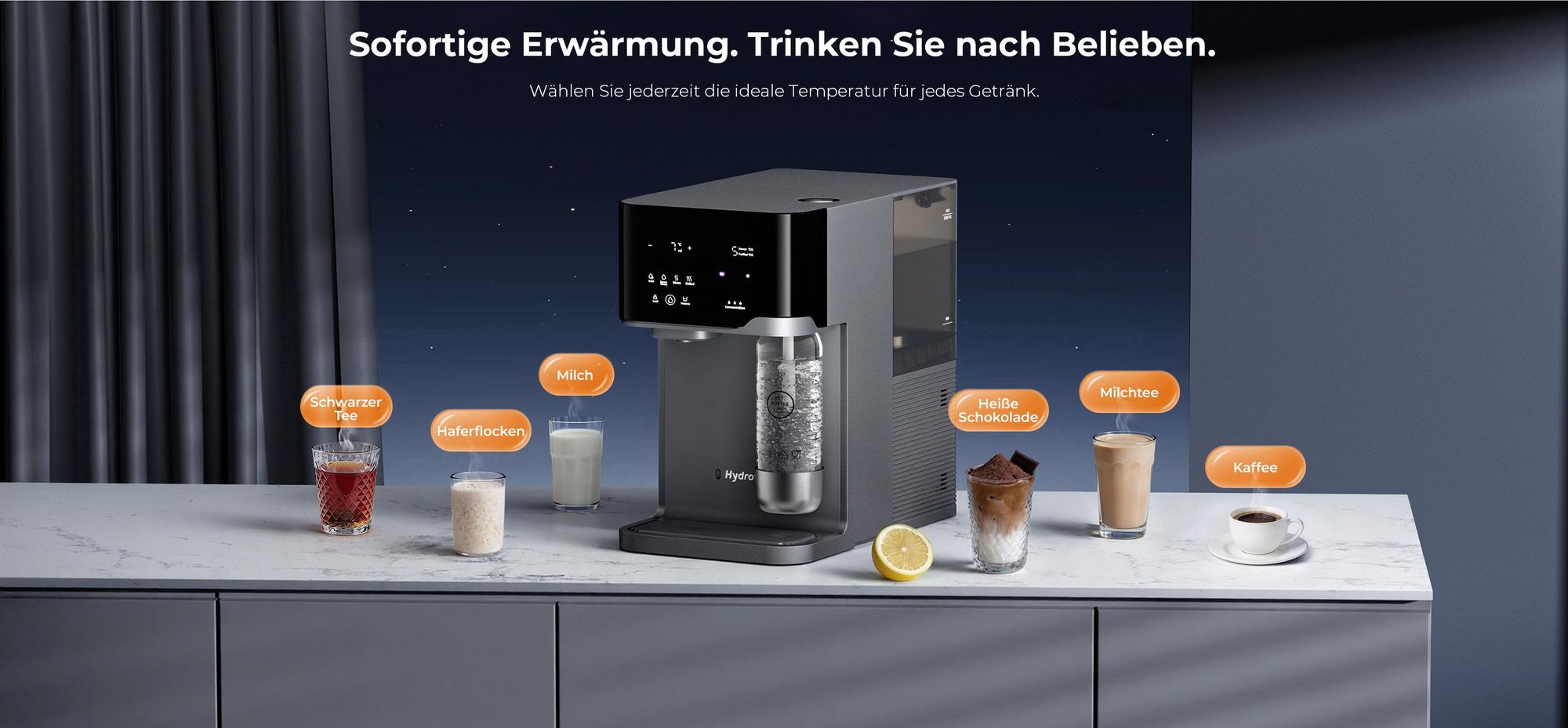 Hydrofast C300 RO Wasserfilter mit Sprudelfunktion inkl. HF04 5-in-1 Ersatzfilter, UV, 7°C Kaltwasser, Heißwasser