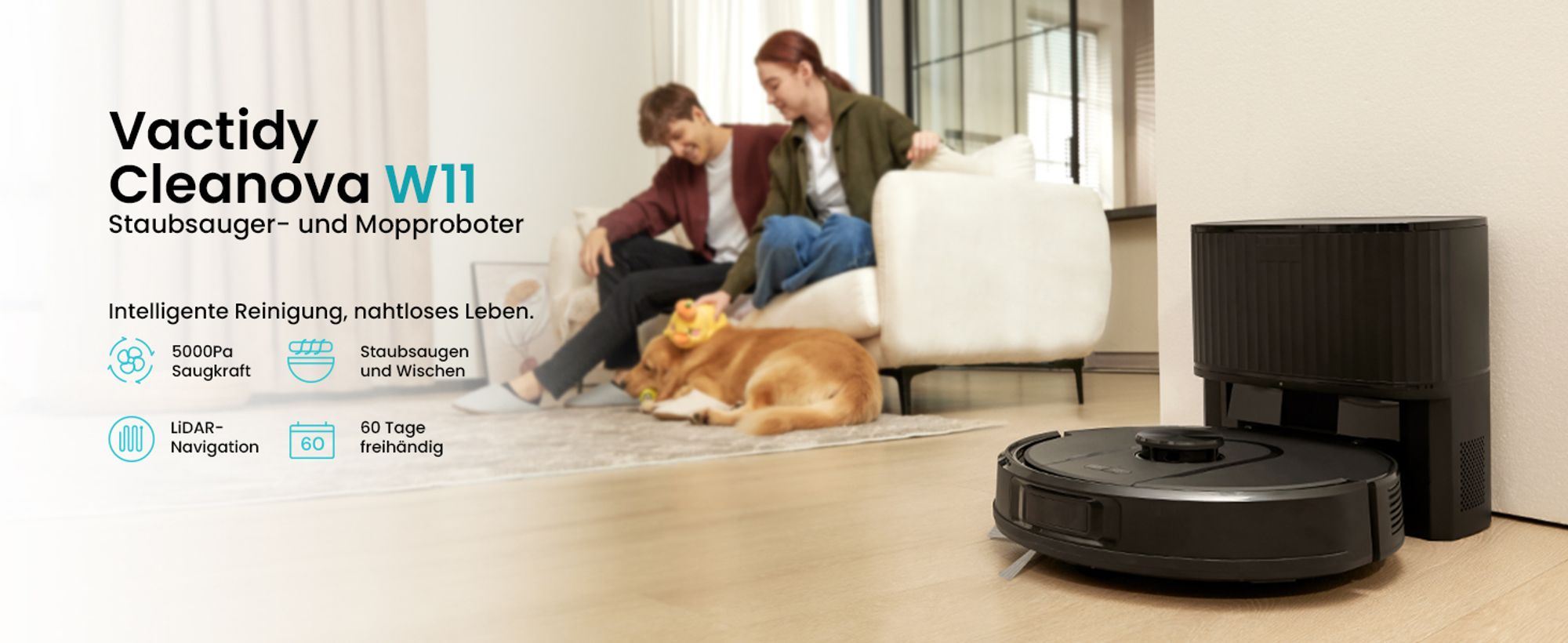 Vactidy W11 3-in-1 Staubsauger Roboter Saugroboter 5000Pa mit Wischfunktion
